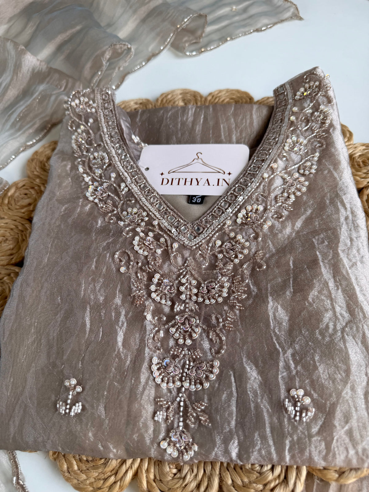 K184 - Crushed glass tissue short Kurti with divider pants and dupatta