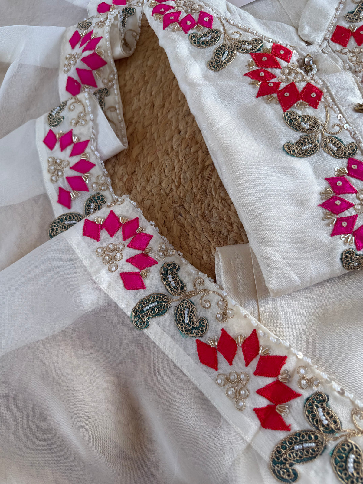 K187 - Russian silk handwork straight Kurti with pants and dupatta