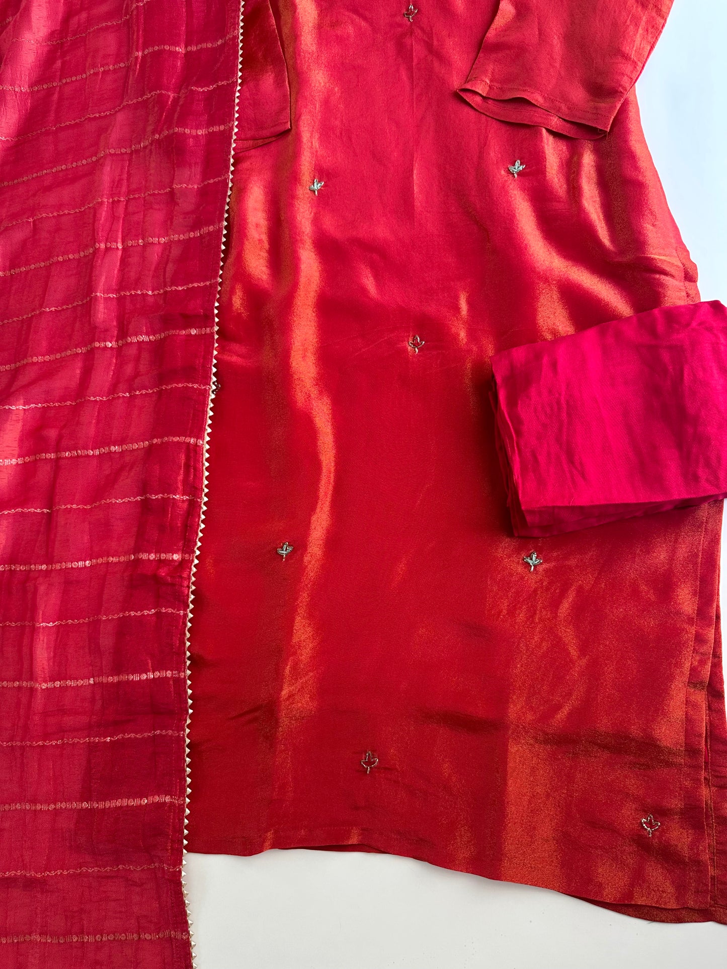 K013 - Tissue silk handwork straight Kurti with pants and dupatta