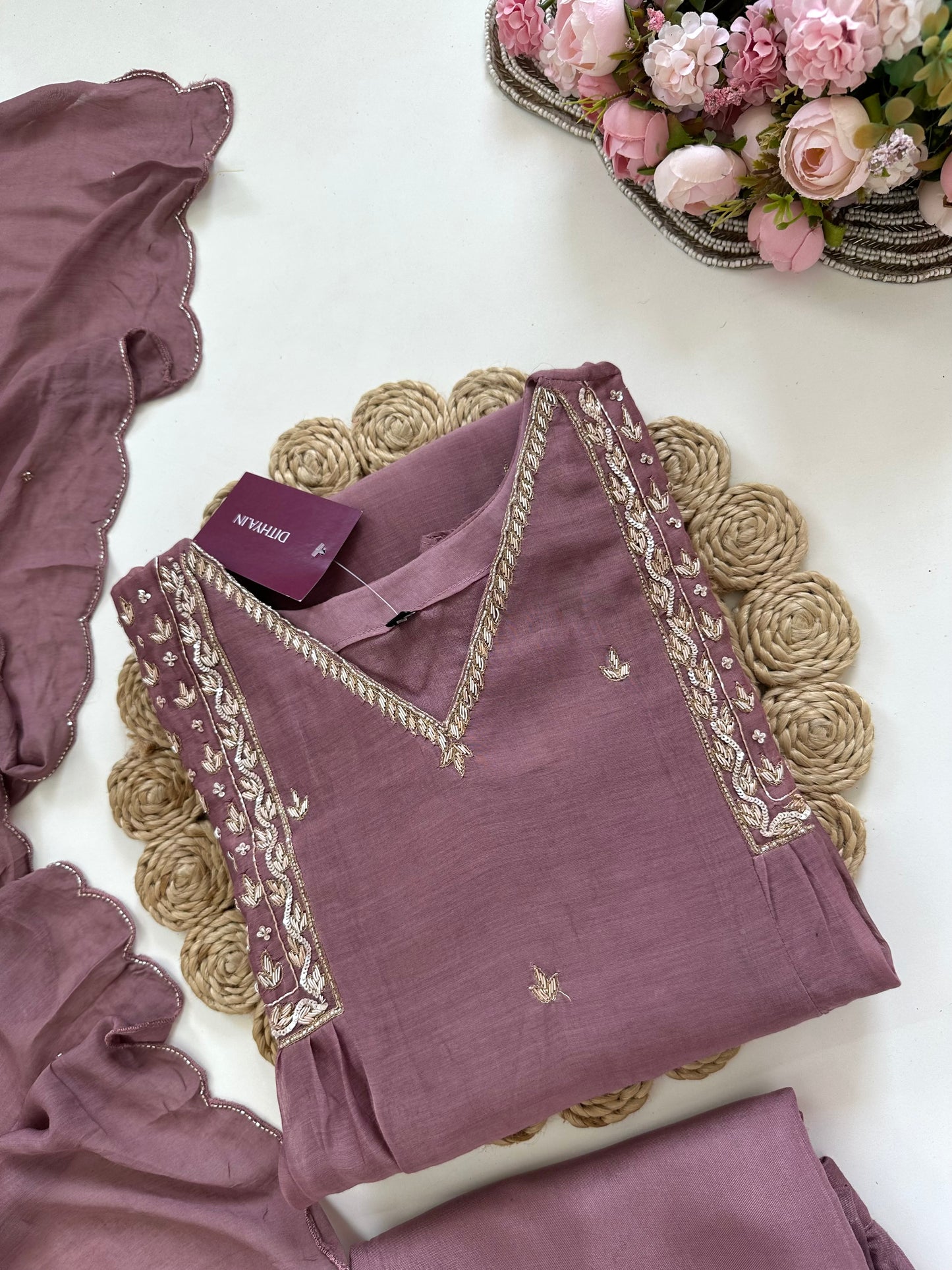 K261 - Mul Chanderi handwork Anarkali with pants and dupatta in 2 colours