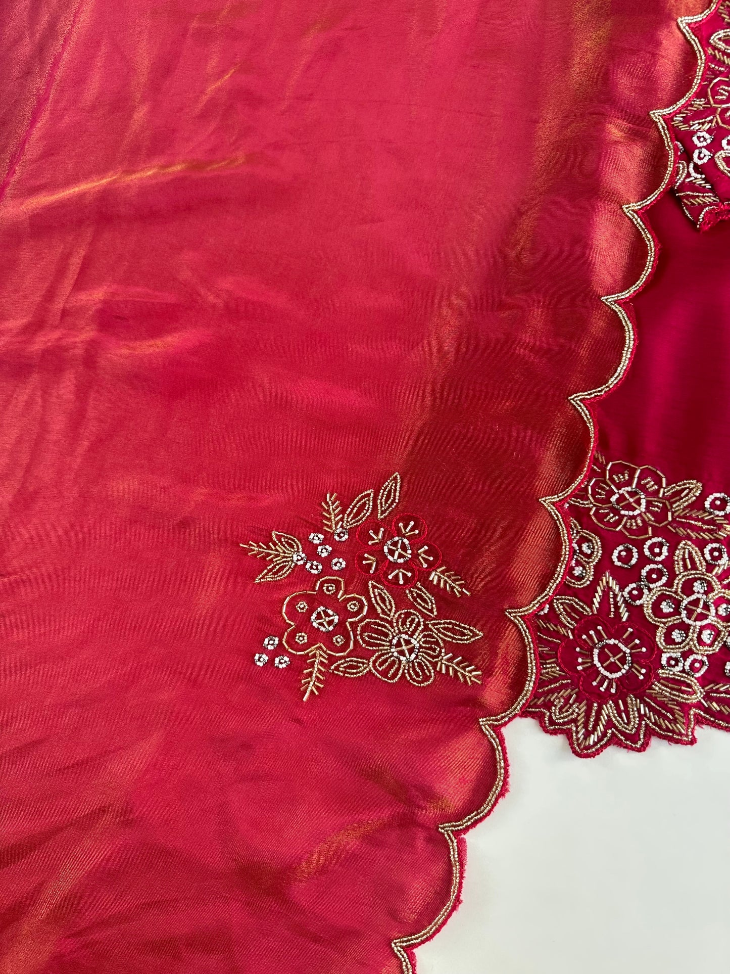 K342 - Russian silk handwork short Kurti with palazzo and silk dupatta