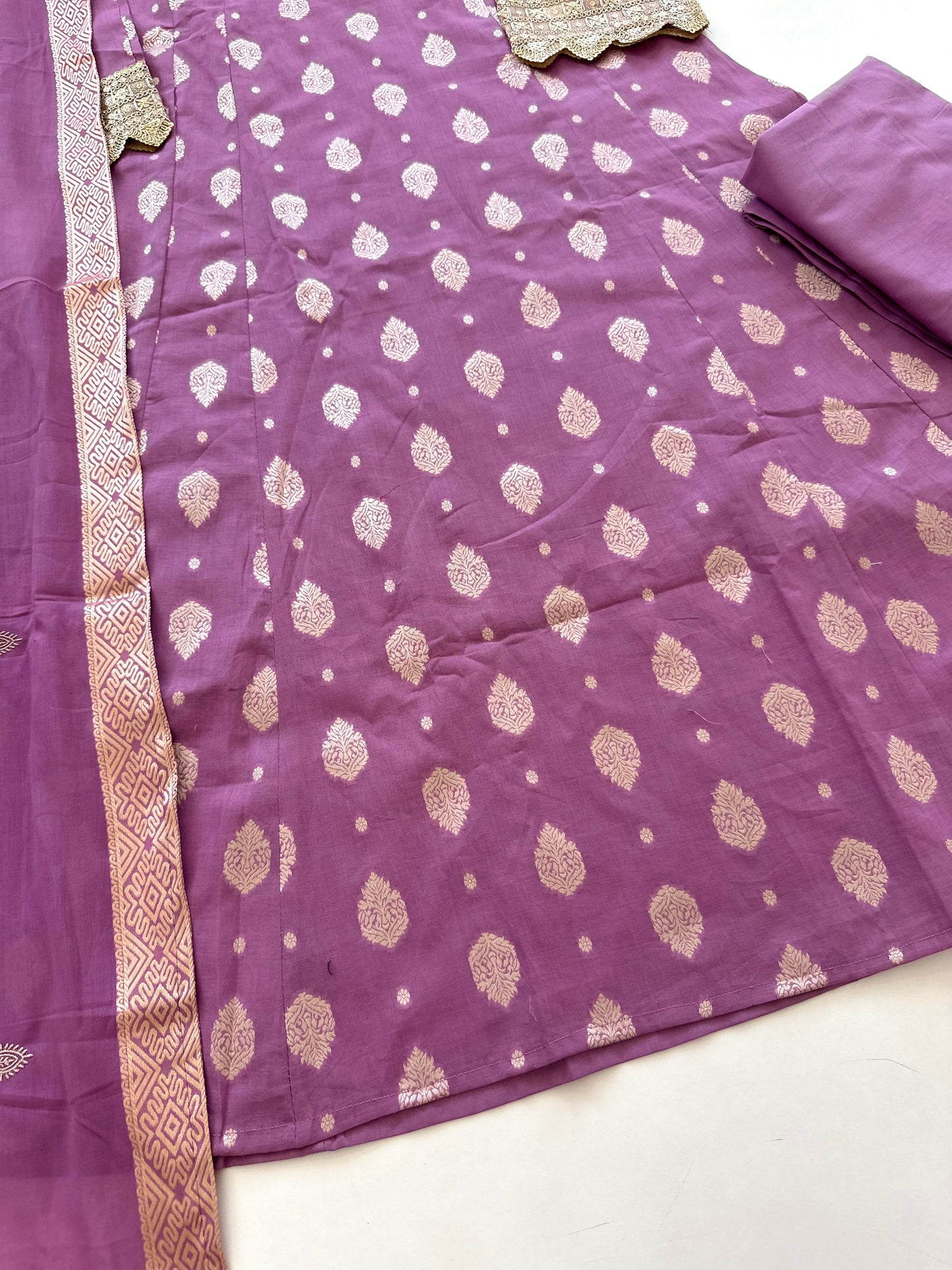 K094 - Cotton Jacquard Aline Kurti with pants and dupatta in 3 colours.