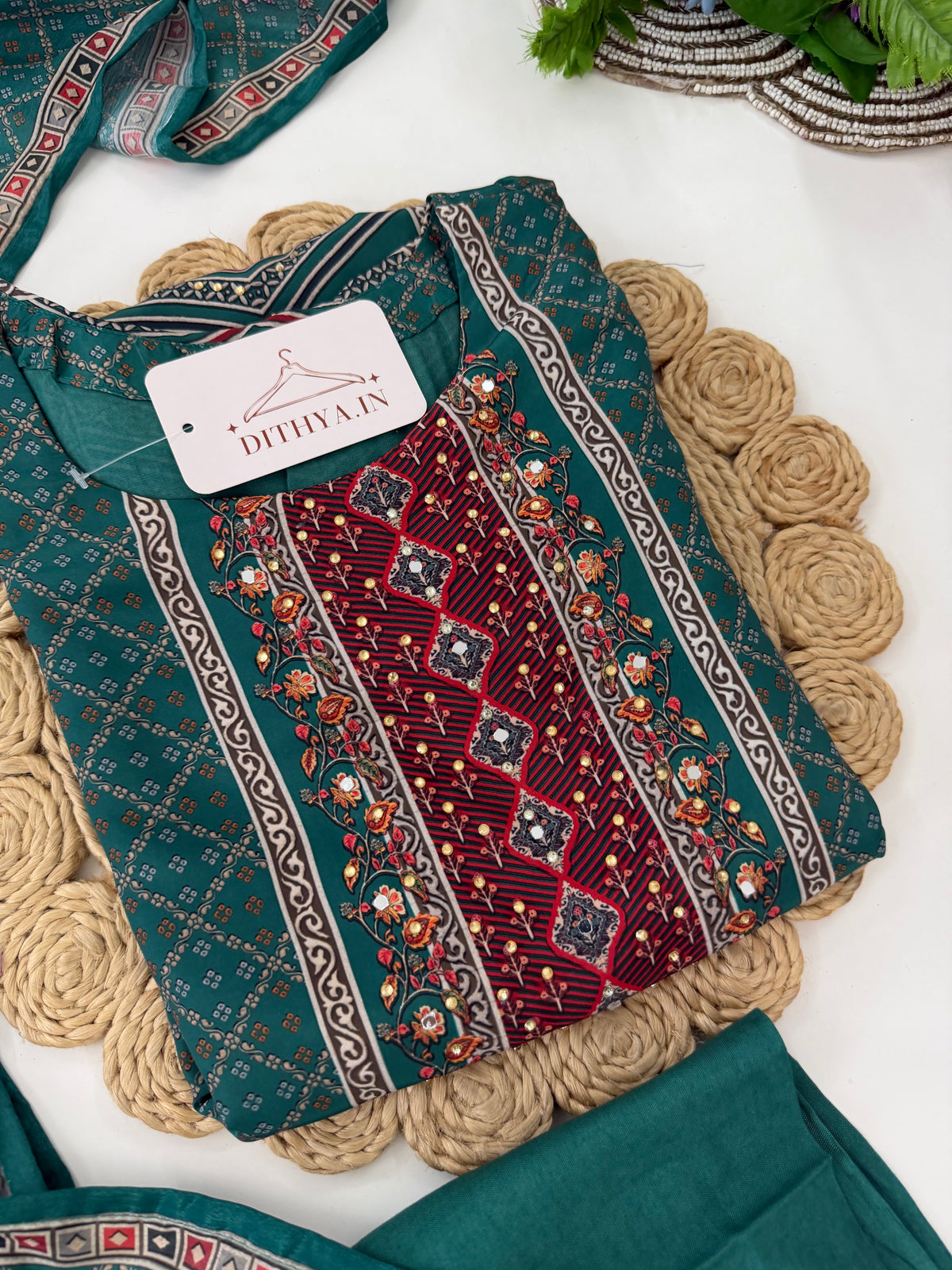 K513 - Rayon printed straight Kurti with pants and dupatta