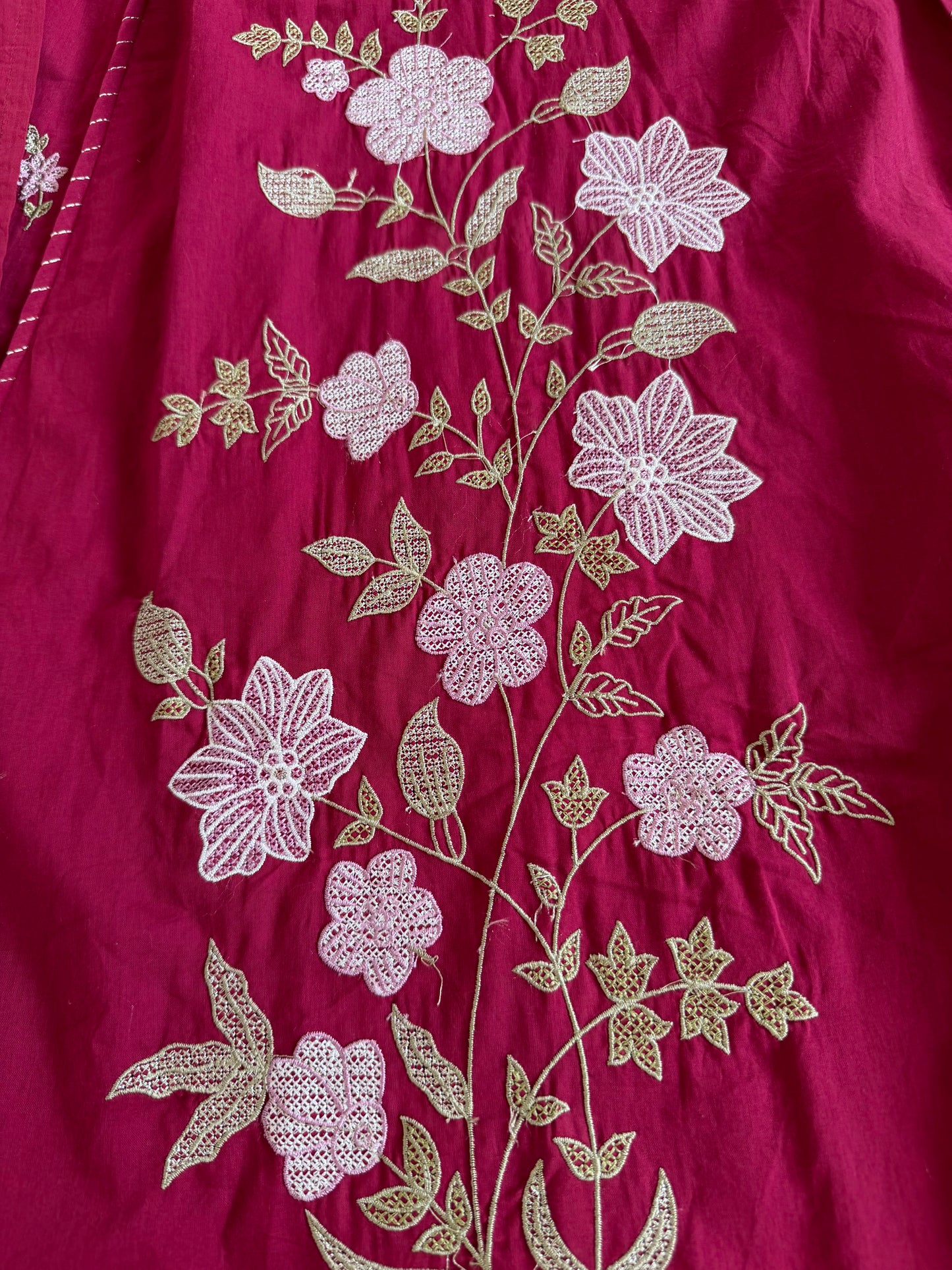 K355 - Mul cotton embroidered Anarkali with pants and dupatta
