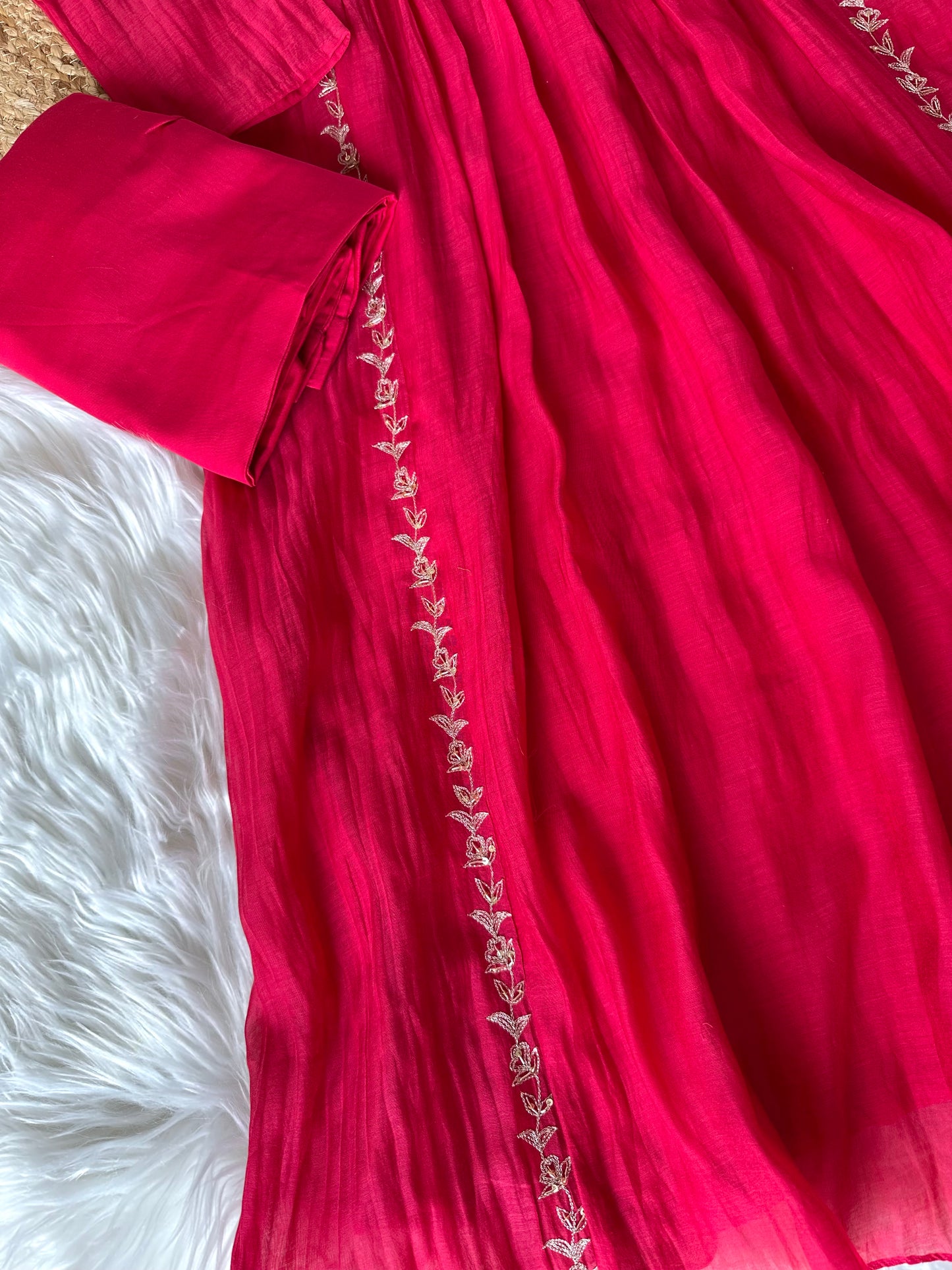 K005 - Mul Chanderi zardosi Anarkali with pants and dupatta in 3 colours