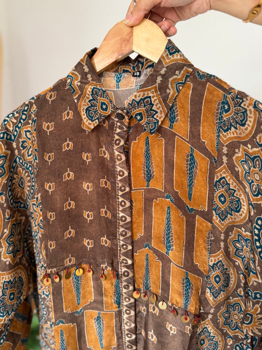 K087 - Pure crape Ajrakh shirt