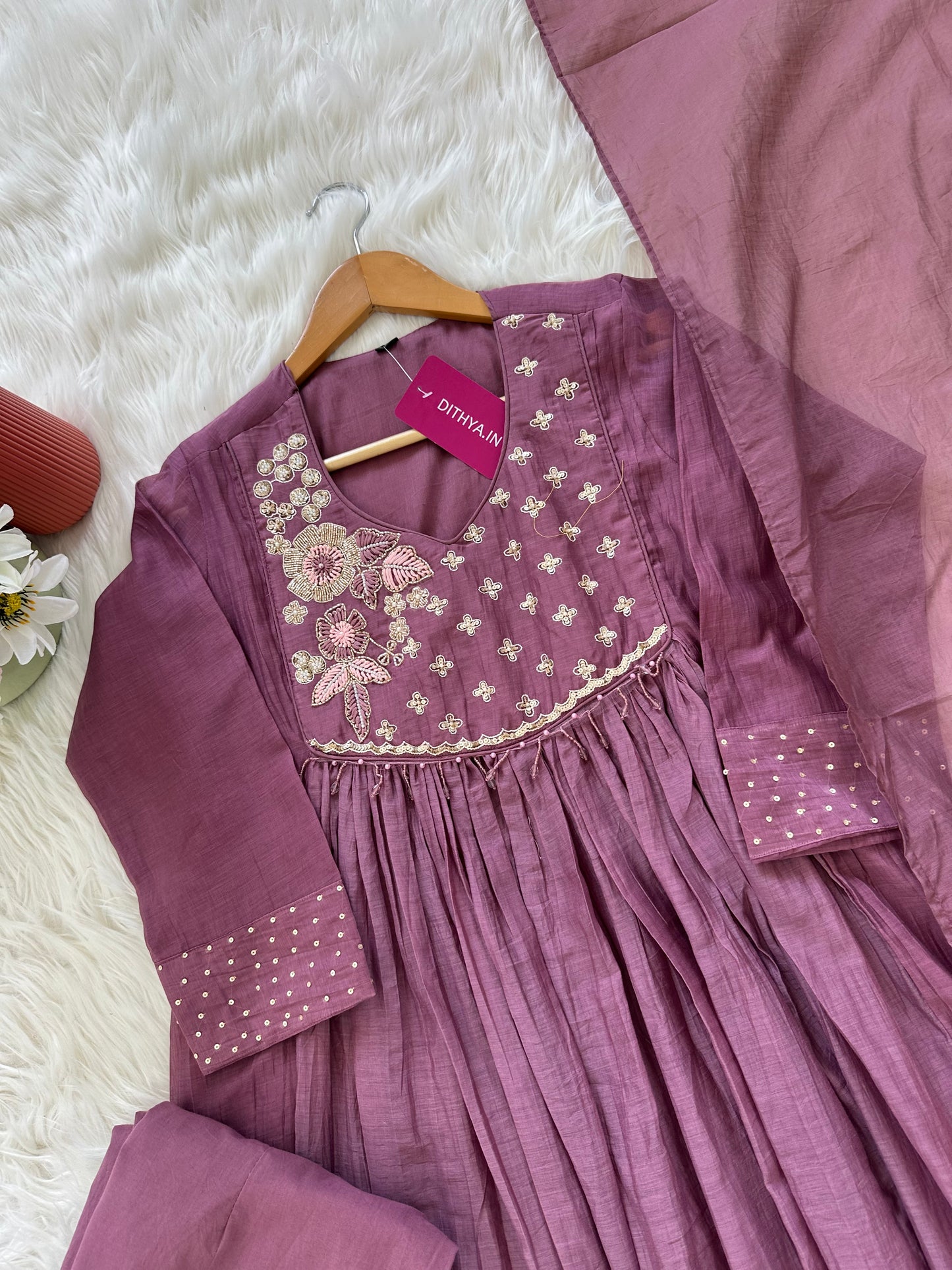 K376 - Mul Chanderi zardosi Anarkali with pants and dupatta