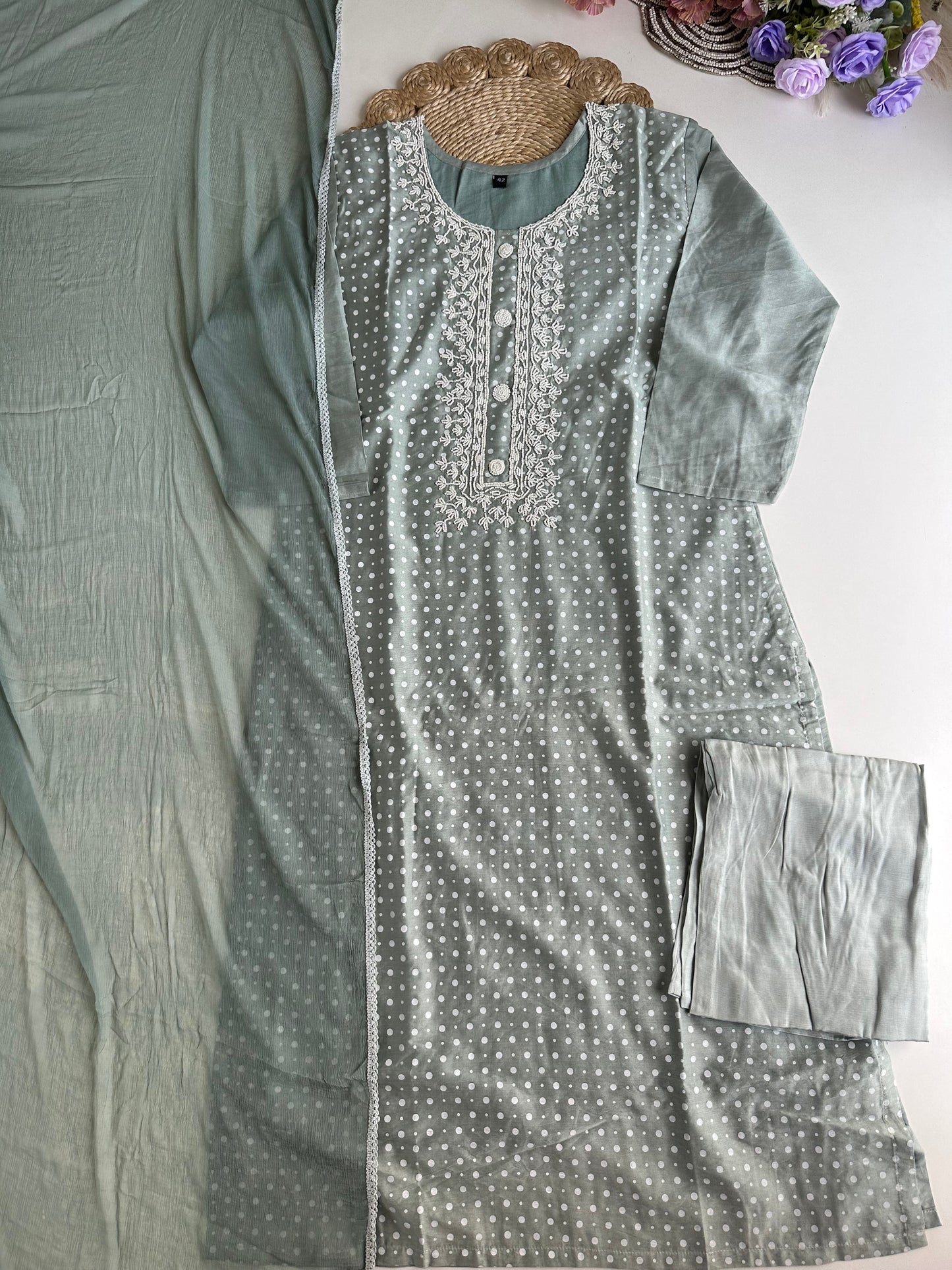 D280 - Dola silk straight kurti with pants and dupatta