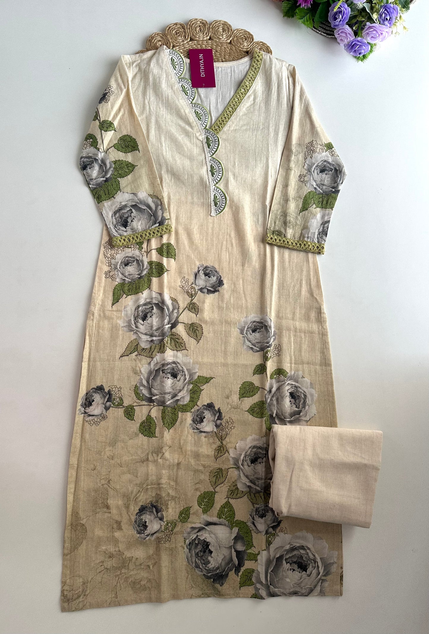 K403 - Linen cotton straight Kurti with pants