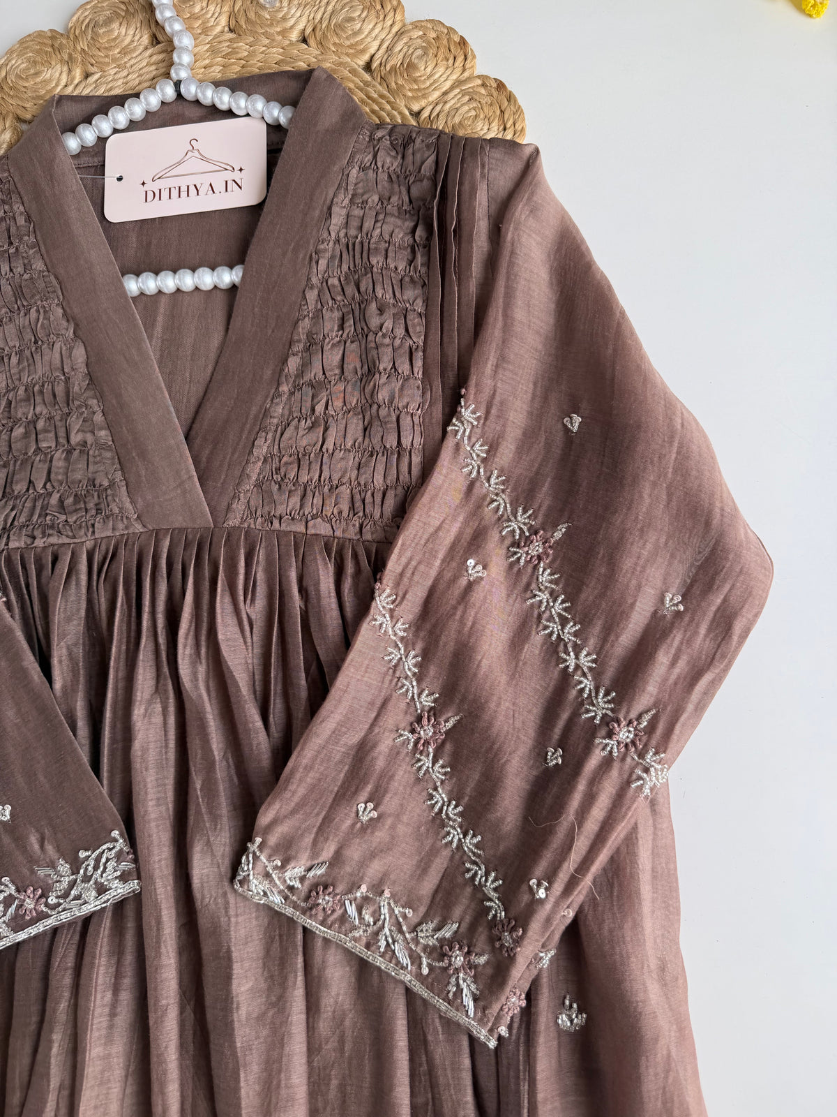 K497 - Mul chanderi handwork Anarkali with pants and dupatta