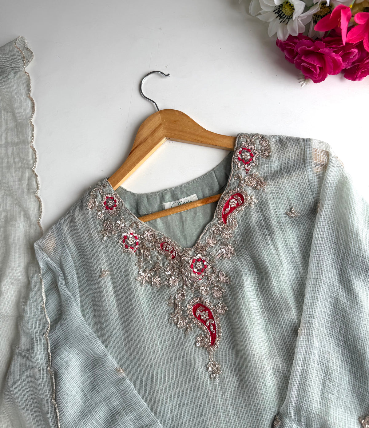 K229 - Kota doriya handwork aline Kurti with pants and dupatta in 3 colours