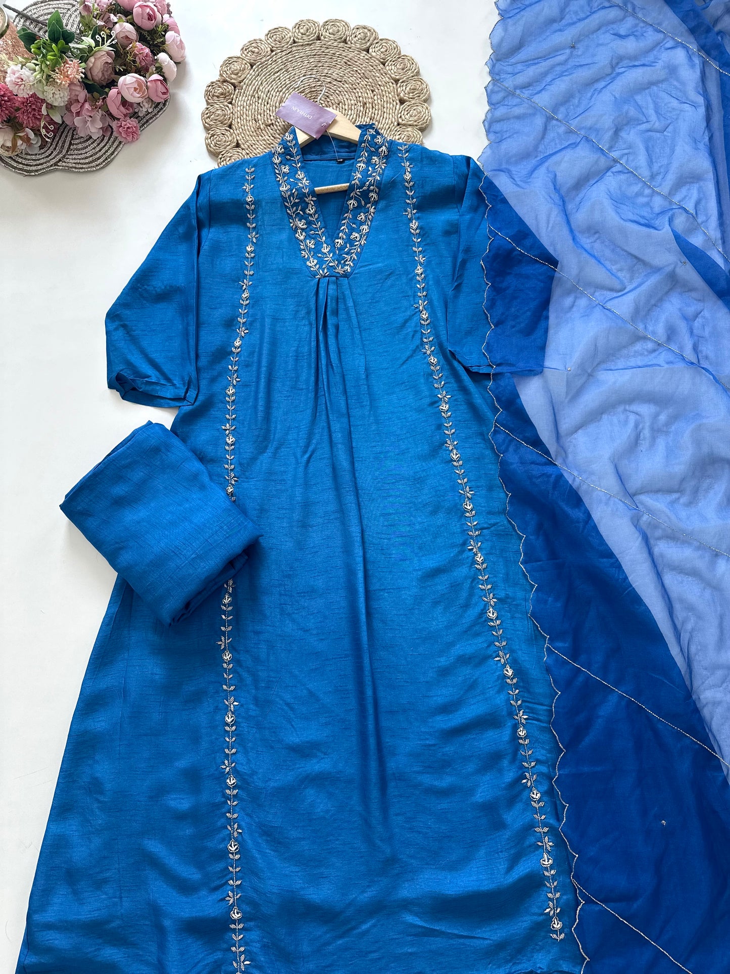K200 - Russian silk handwork Anarkali with pants and dupatta .
