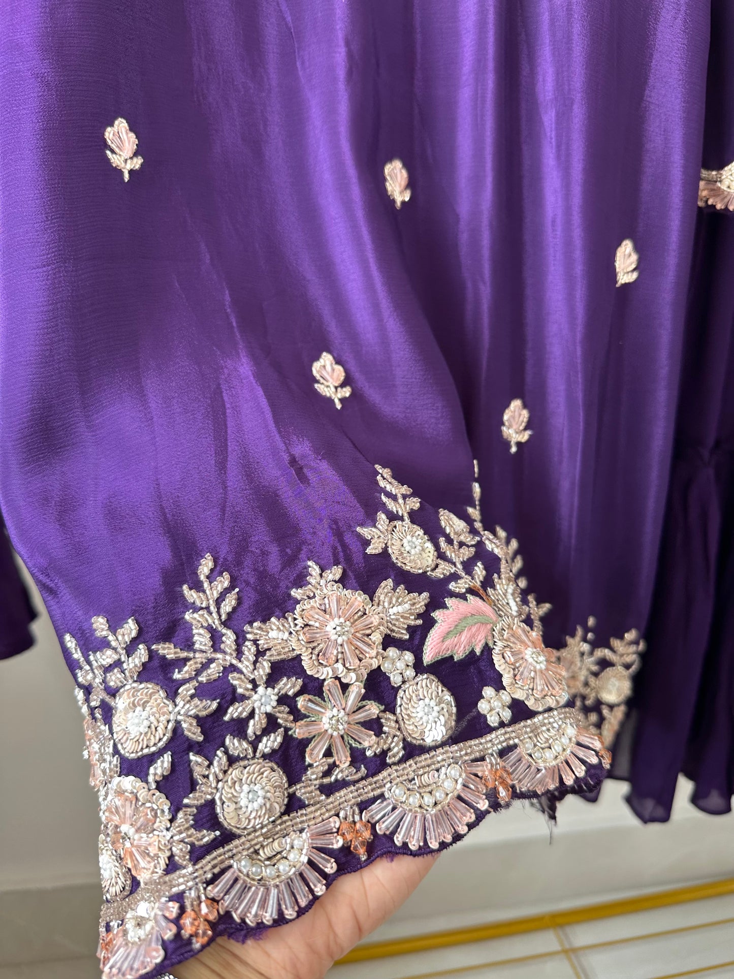 K081 - Chinnon heavy handwork Kurti with Sharara and dupatta
