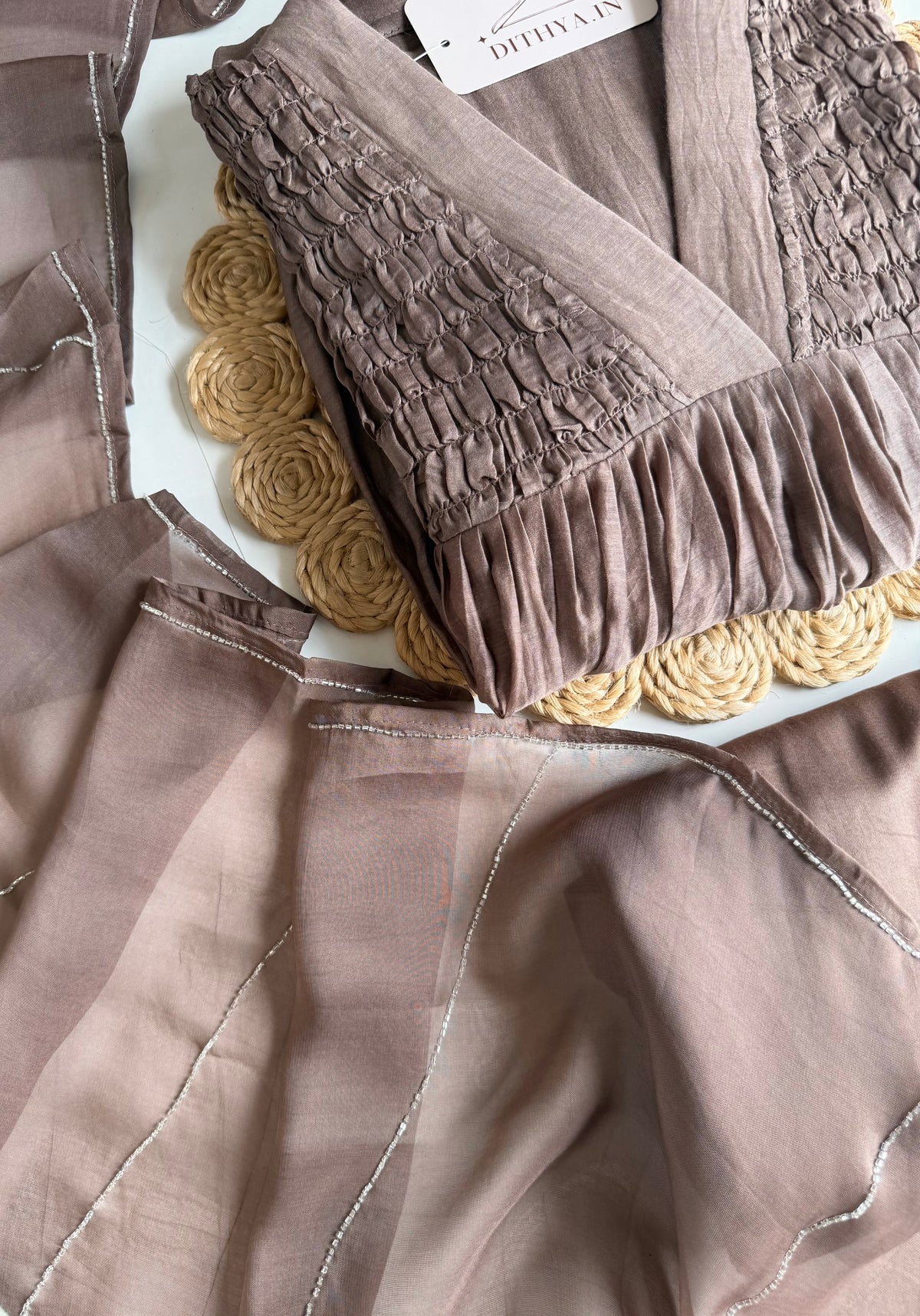 K497 - Mul chanderi handwork Anarkali with pants and dupatta