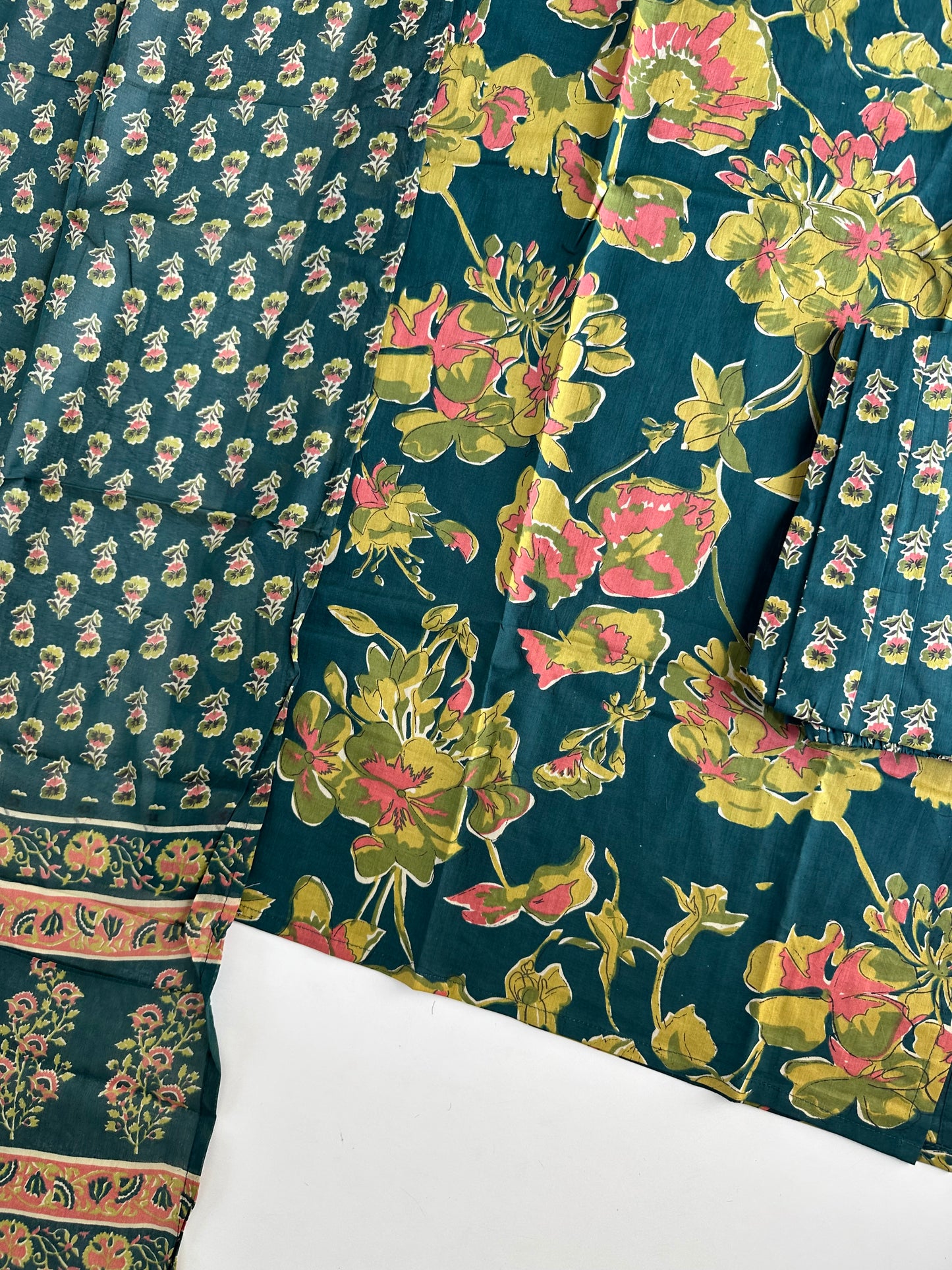 K071 - Cotton floral straight Kurti with pants and dupatta in 4 colours