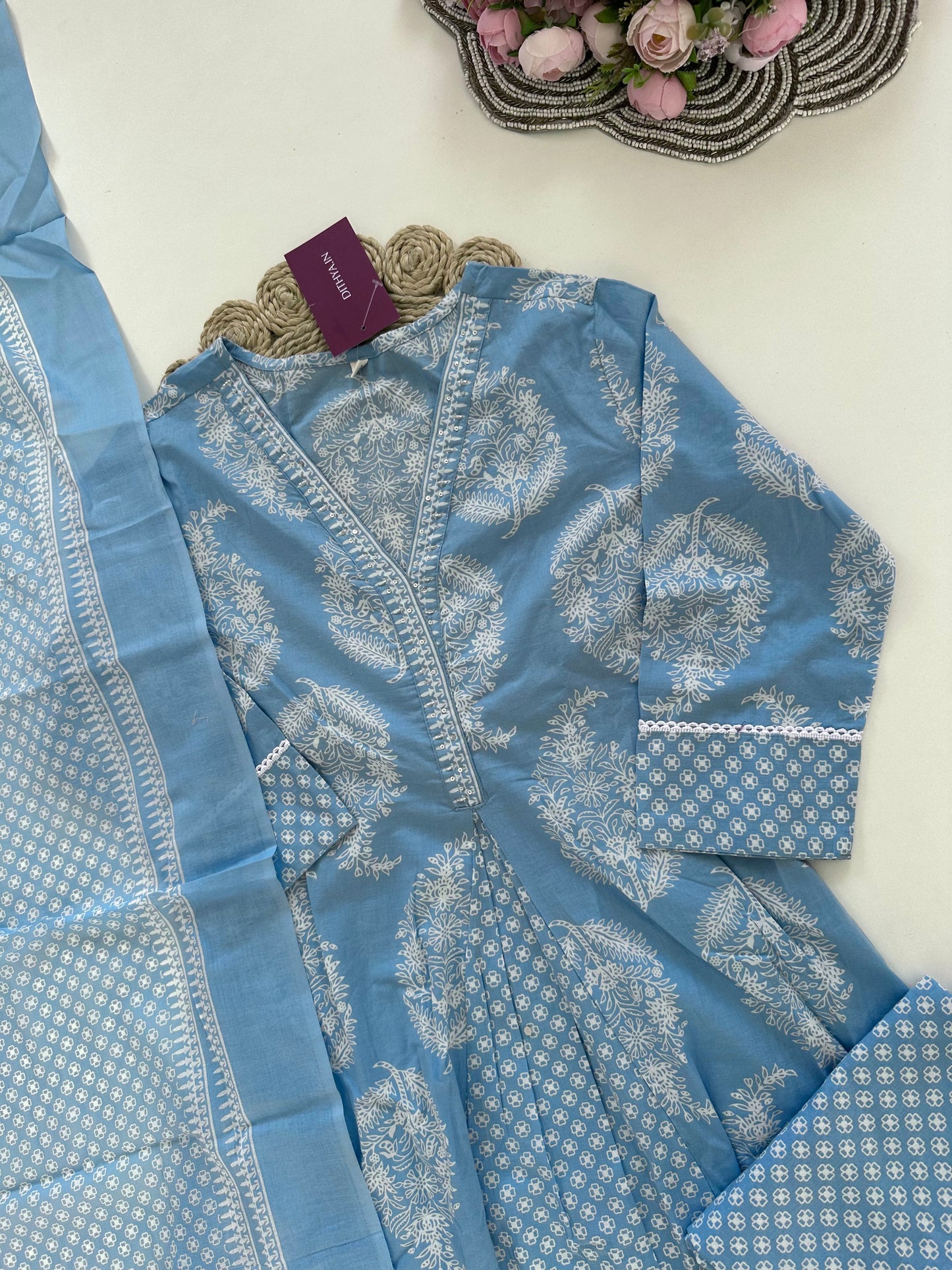 K100 - Cotton Aline Kurti with pants and dupatta