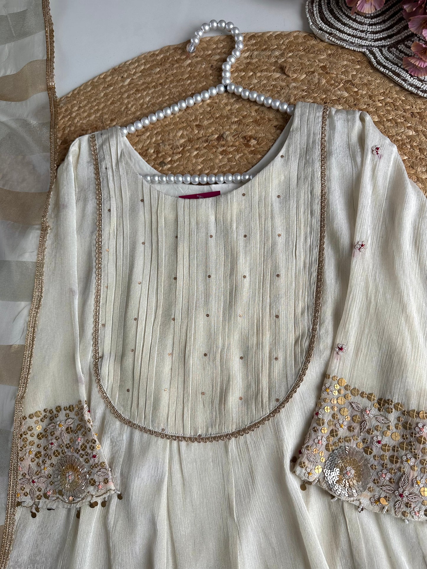 K006 - Crush tissue Anarkali with pants and dupatta