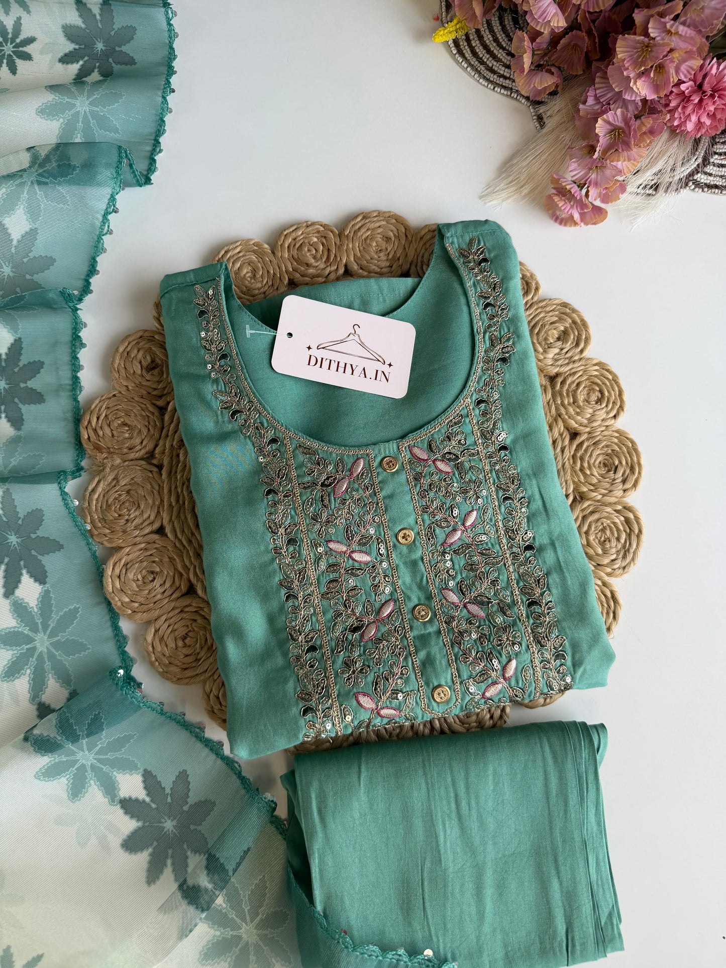 K135 - Roman silk straight Kurti with pants and dupatta
