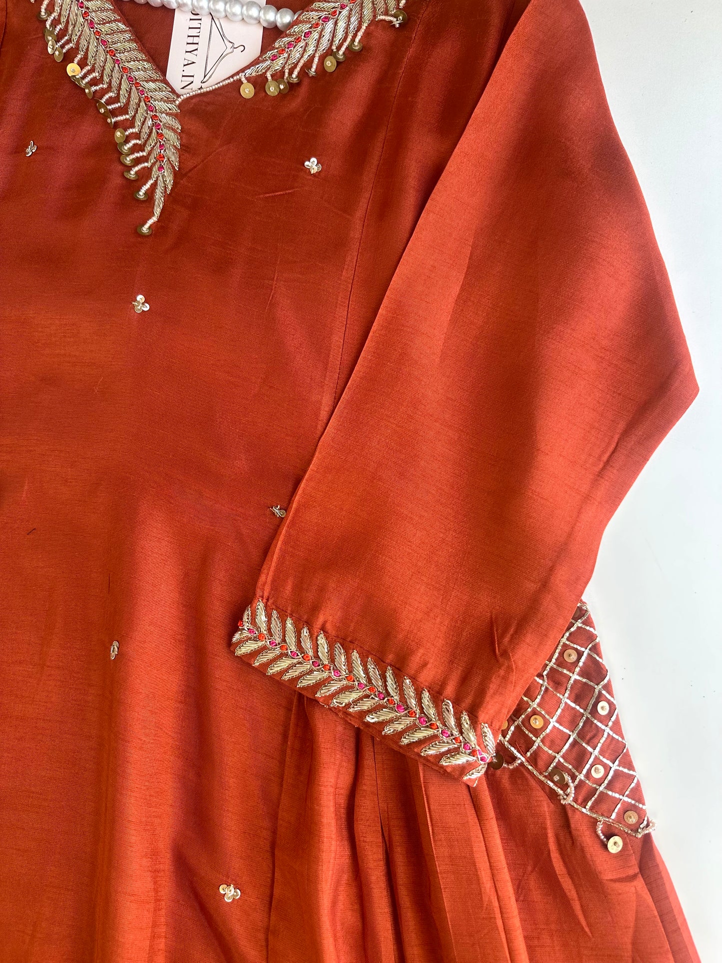 K478 - Russian silk handwork Anarkali with pants and dupatta