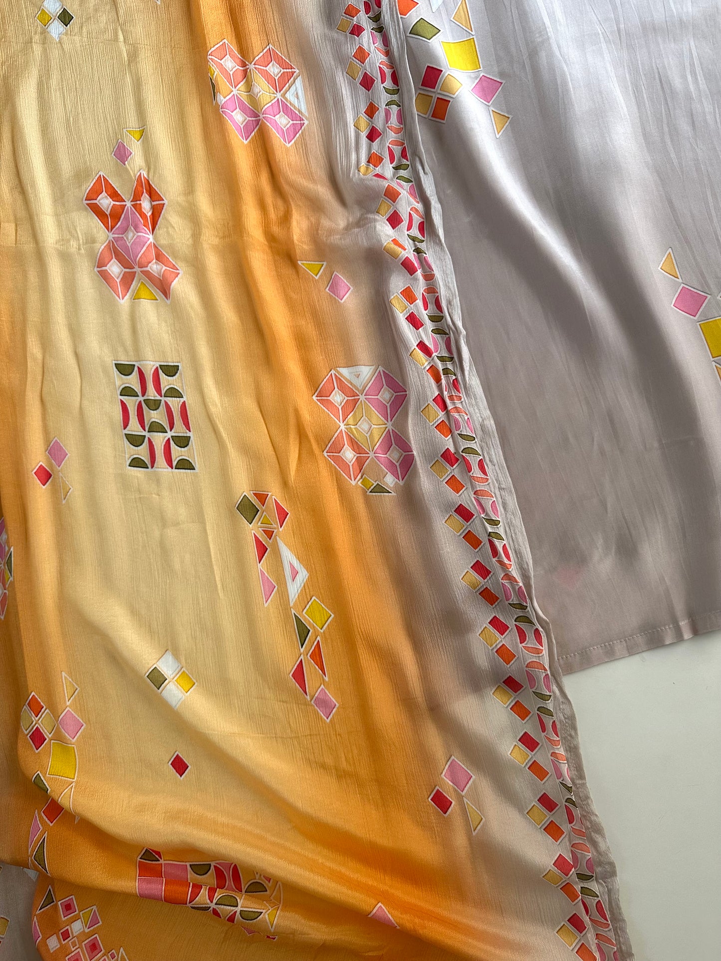 K132 - Pure crape handwork straight Kurti with pants and dupatta