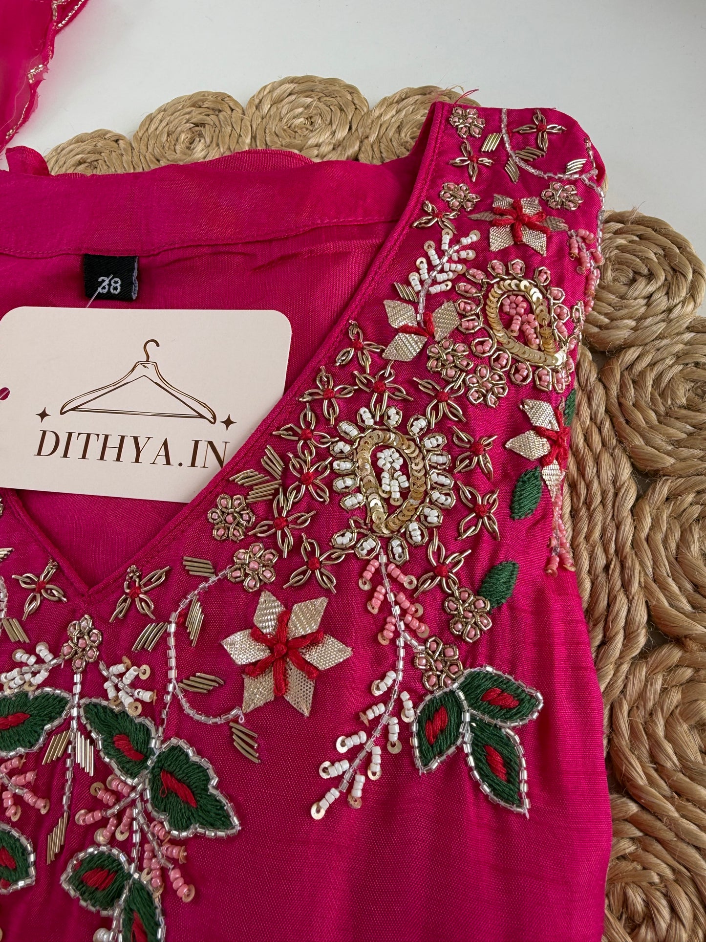 K520 - Russian silk handwork aline Kurti with pants and dupatta