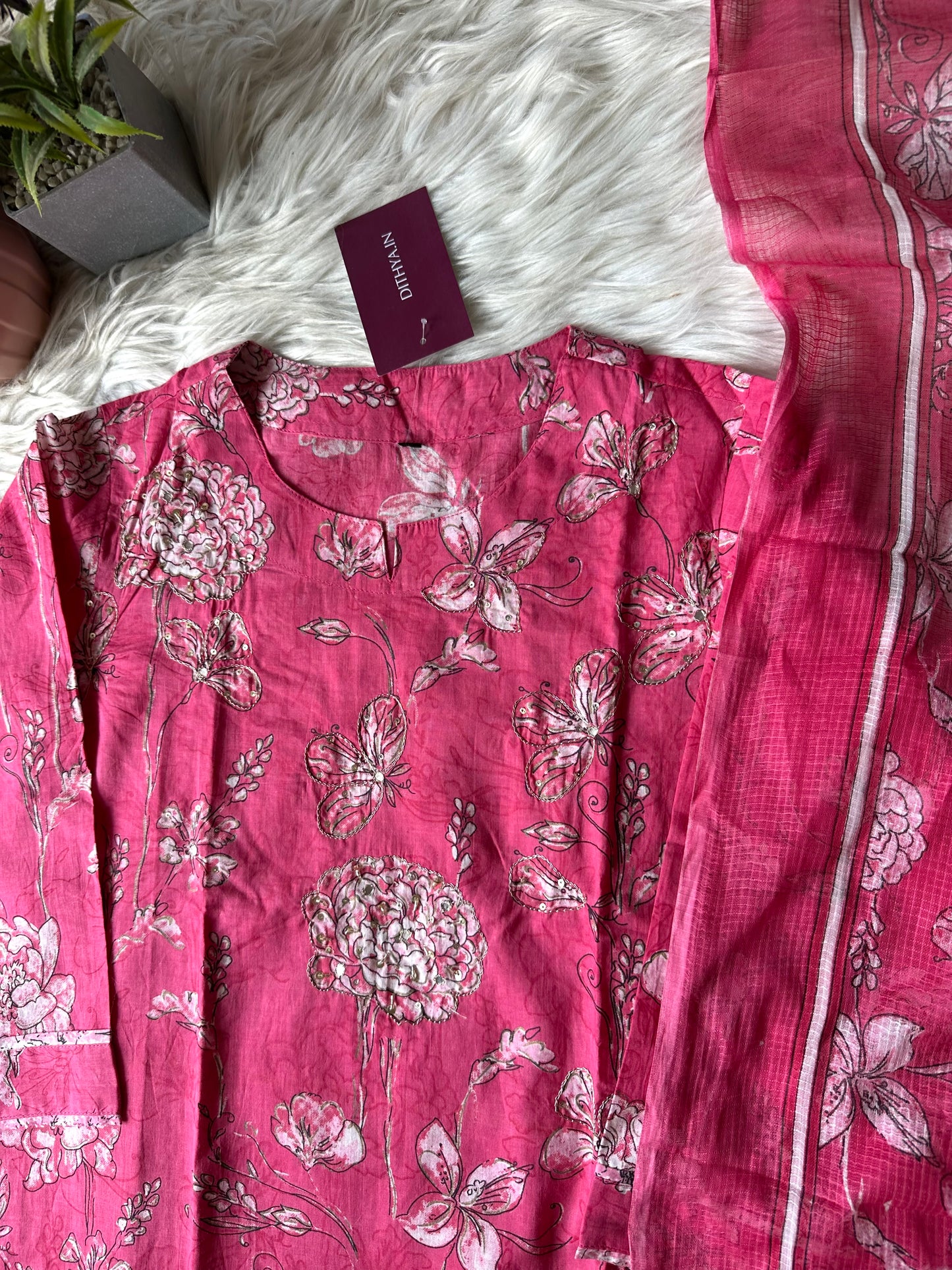 K115 - Cotton printed straight Kurti with pants and dupatta