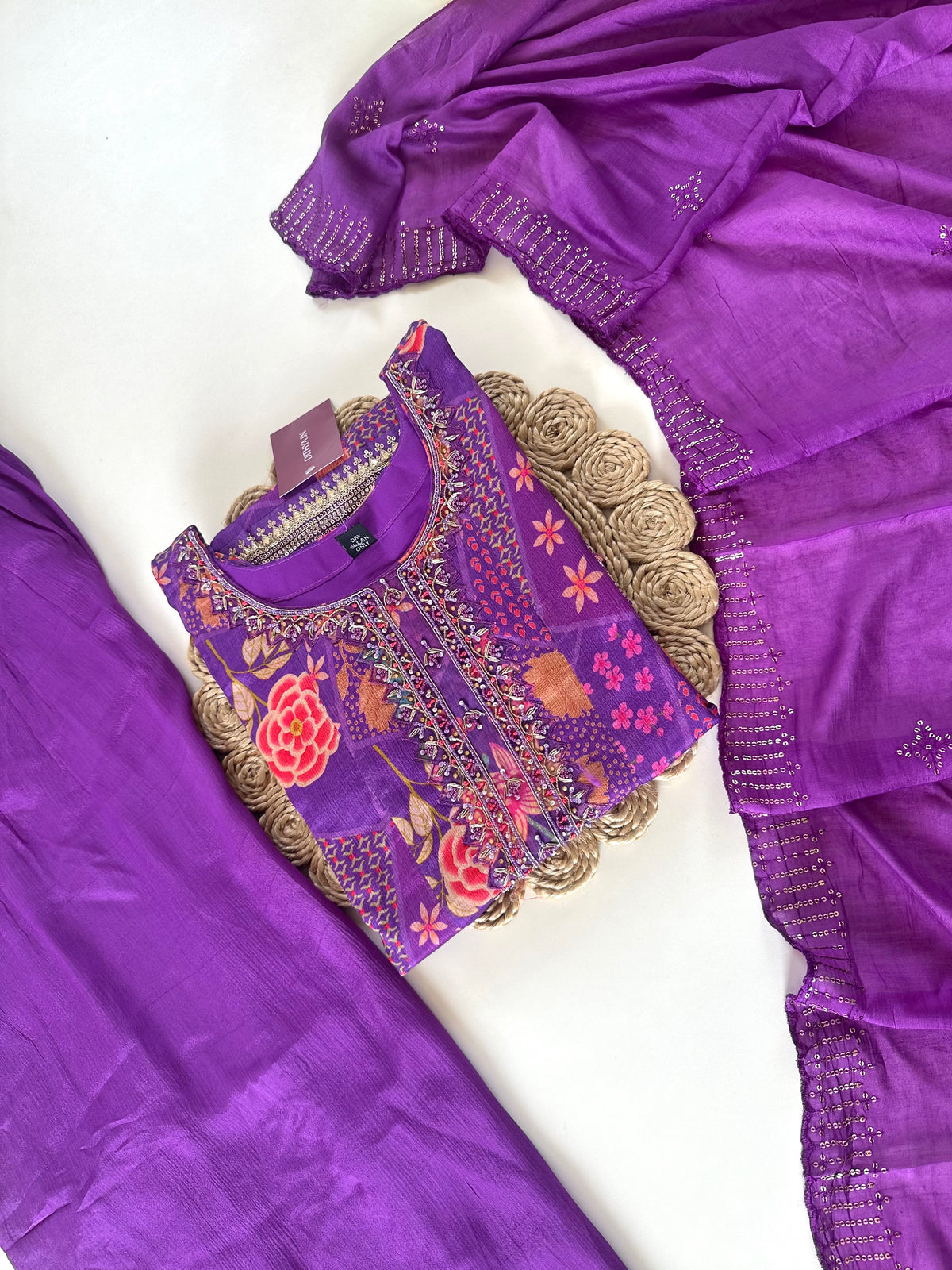 K285 - Russian silk floral peplum kurti with pants and dupatta