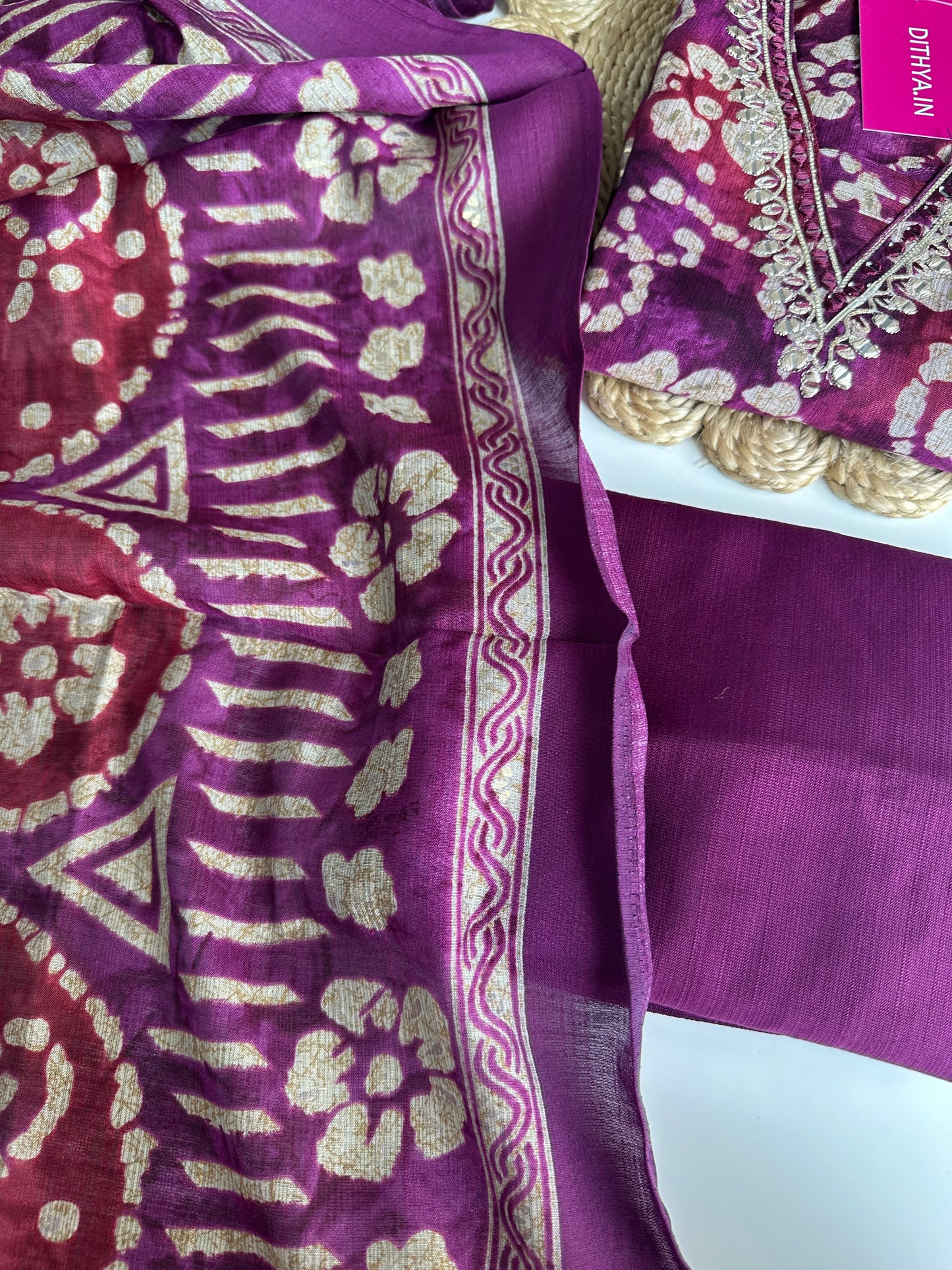 K104 - Rayon foil print straight kurti with pants and dupatta