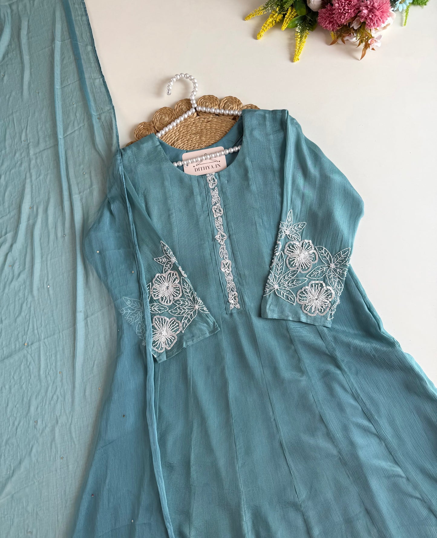 K007 - Pure Chinnon handwork Anarkali with pants and dupatta