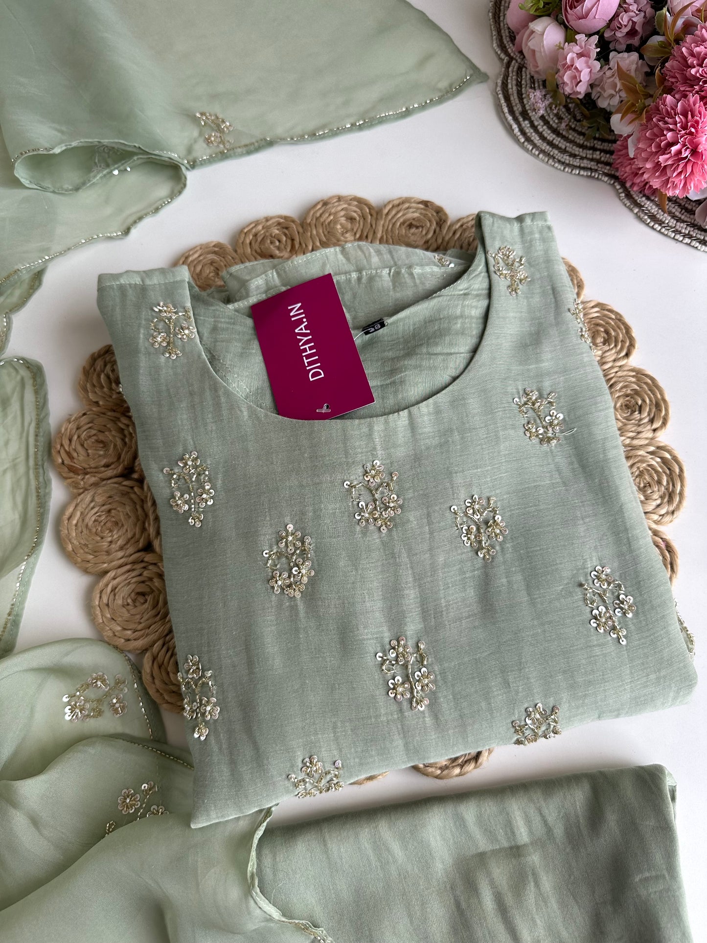 K424 - Mul Chanderi handwork Anarkali with pants and dupatta