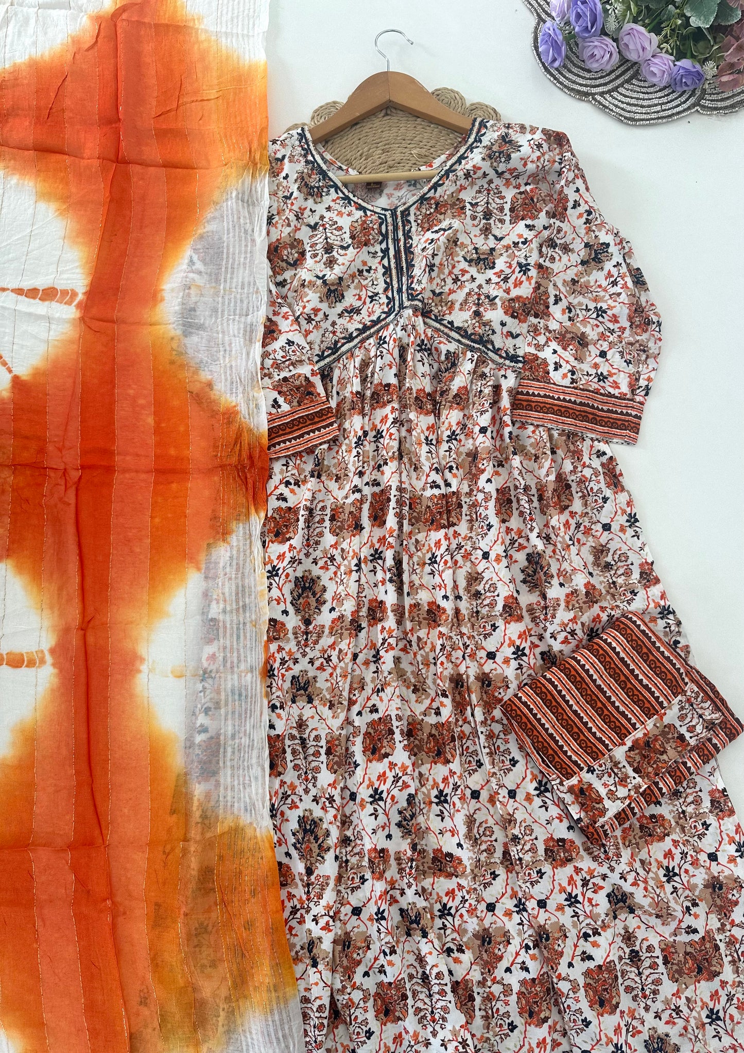 D036 -Muslin Alia cut Anarkali with pants and dupatta