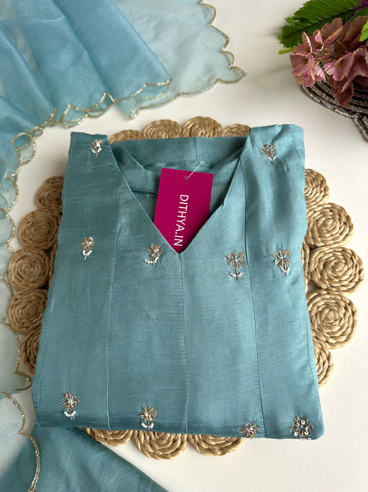 K135 - Russian silk handwork Anarkali with pants and dupatta