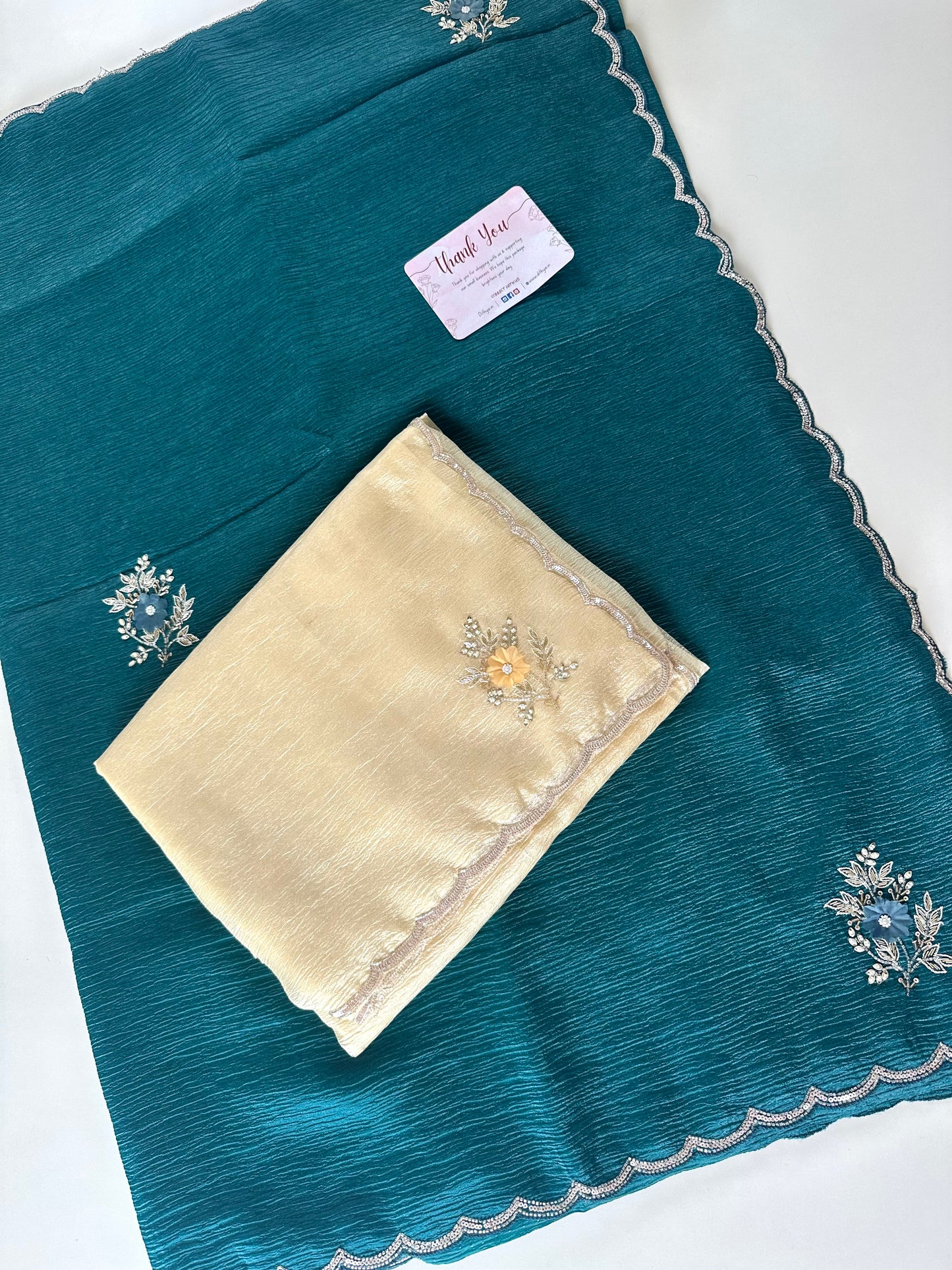 S001 - Crushed Tissue Handwork saree in 2 colours.