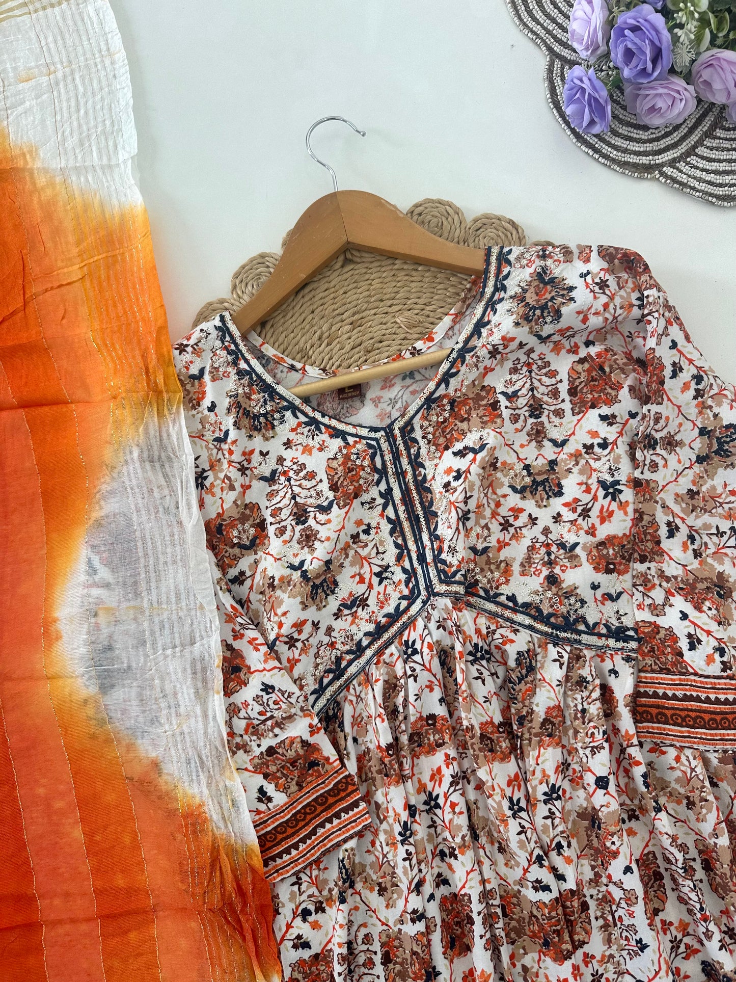 D036 -Muslin Alia cut Anarkali with pants and dupatta