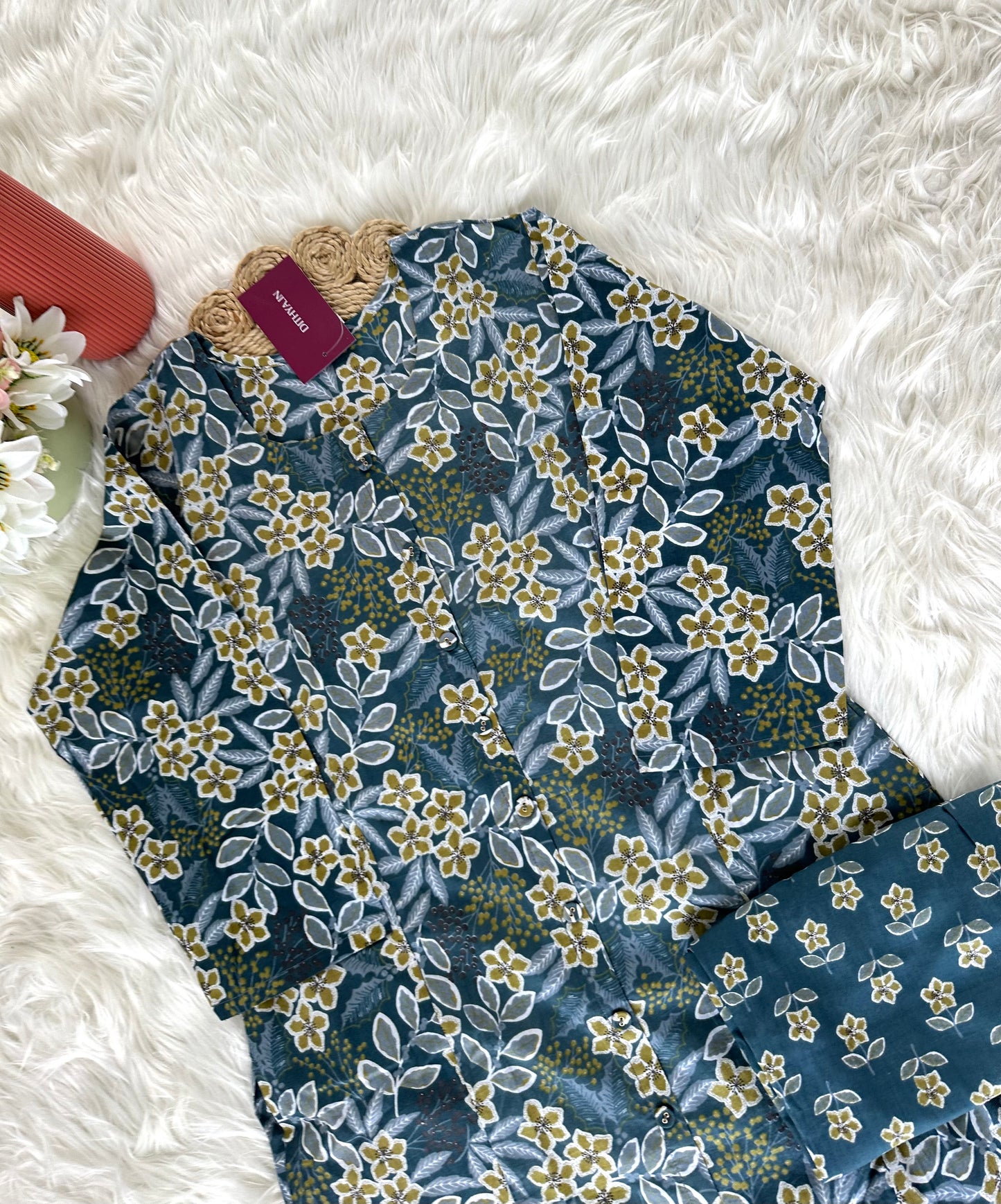 K398 - Cotton straight Kurti with pants in 2 colours