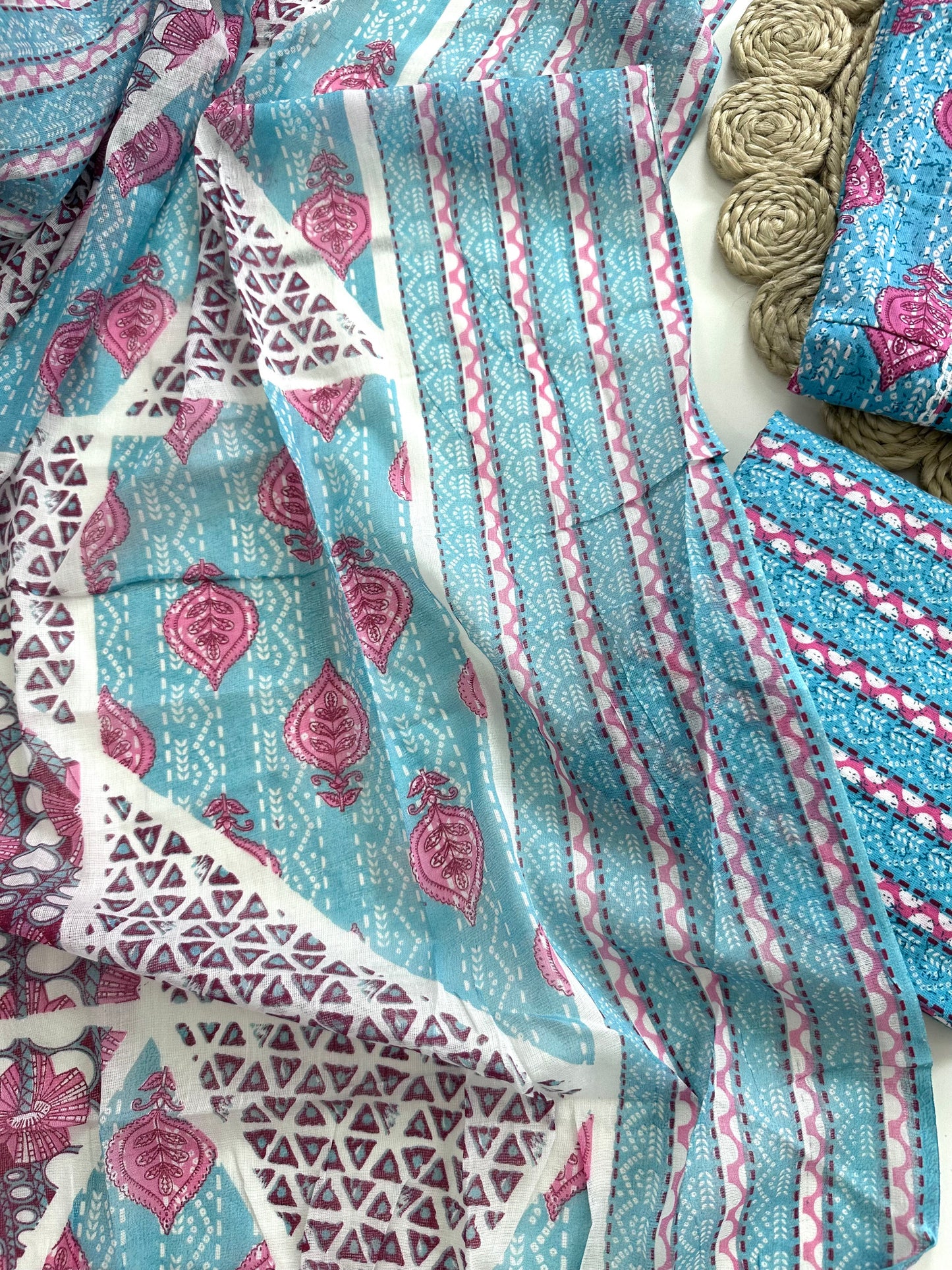 K267 - Cotton printed straight Kurti with pants and dupatta