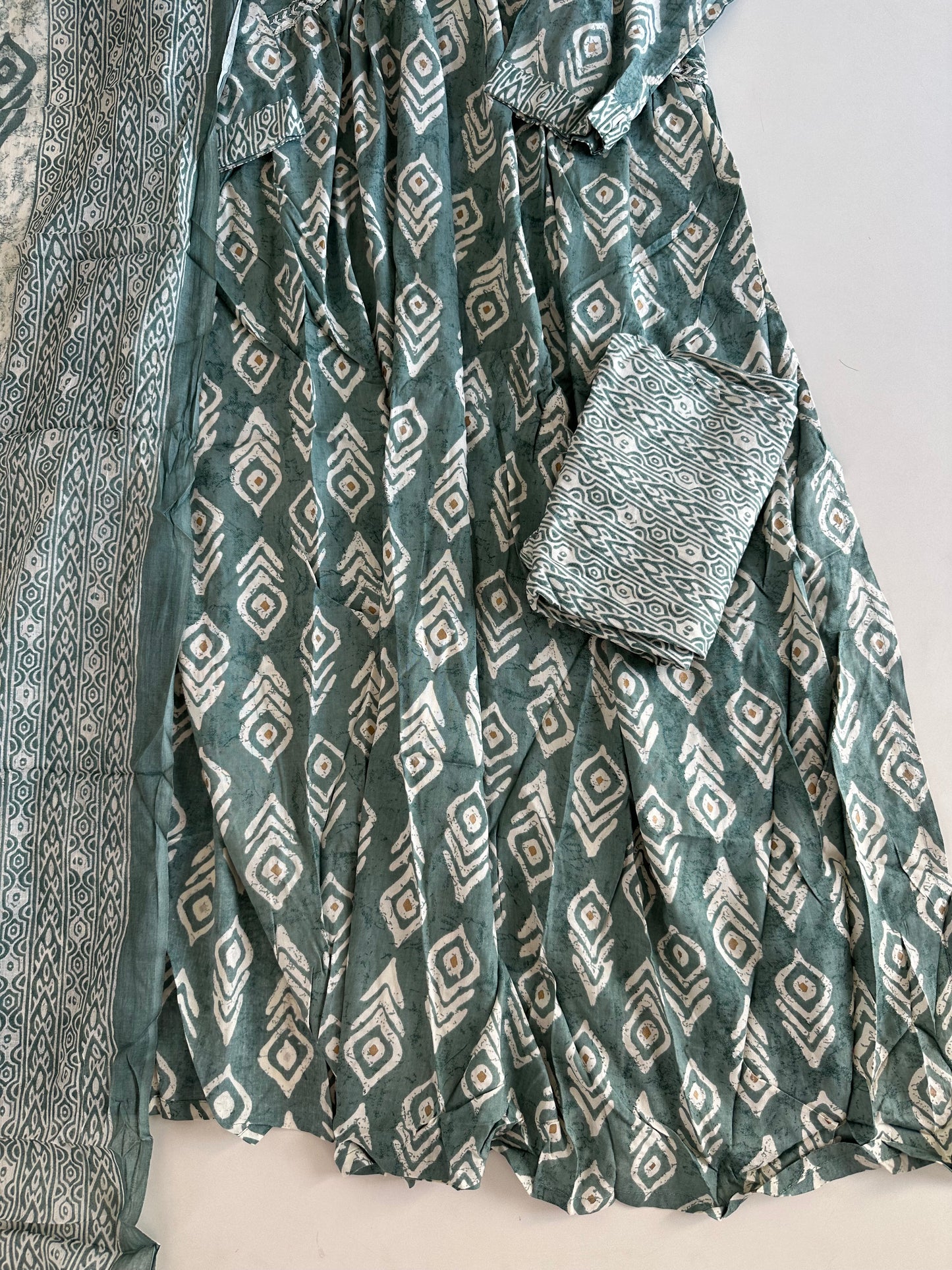 D353 - Mul cotton Alia cut Anarkali with pants and dupatta