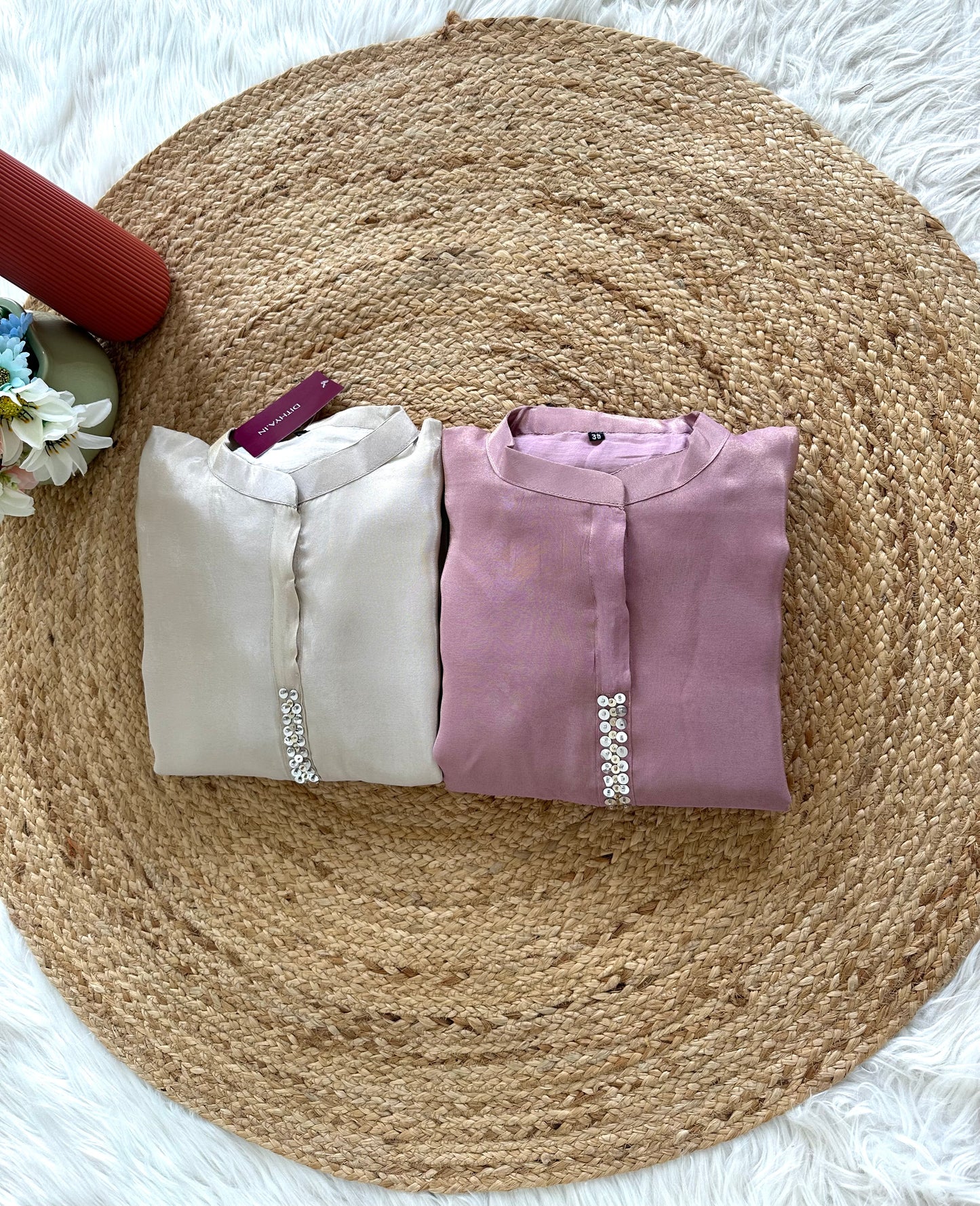 K133 - Tissue silk handwork coord set in 2 colours