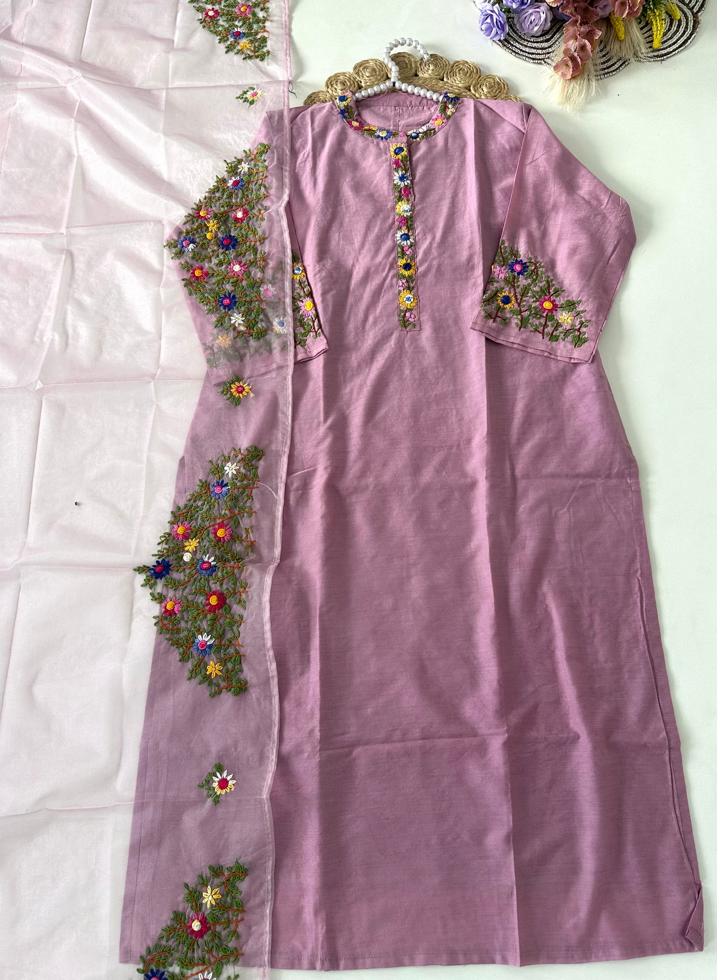 D291 - Dola silk straight kurti with pants and dupatta