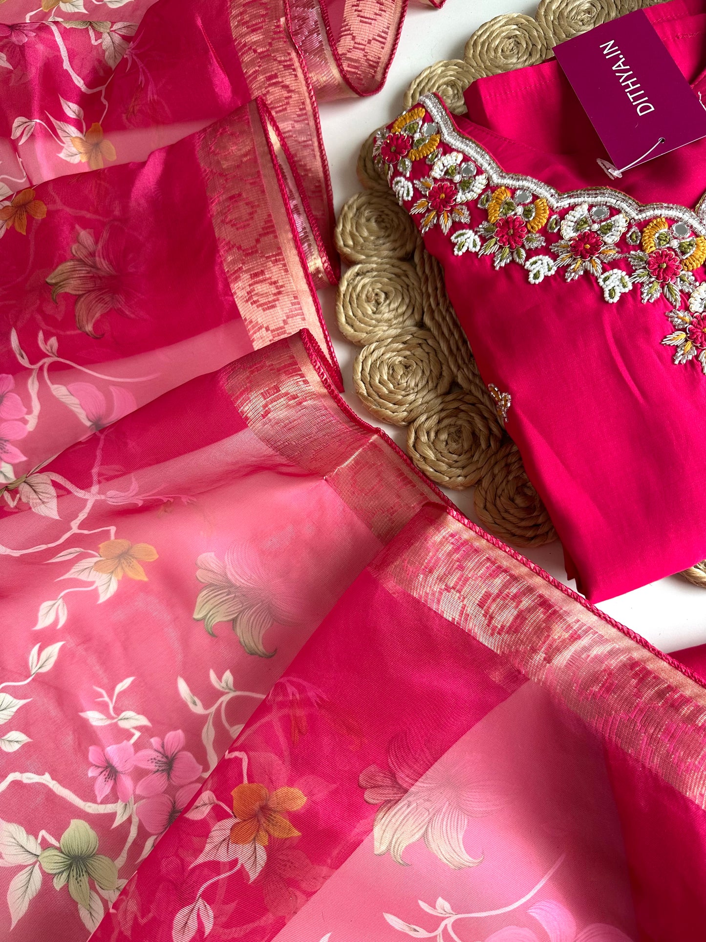 K274 - Roman silk handwork straight Kurti with pants and dupatta