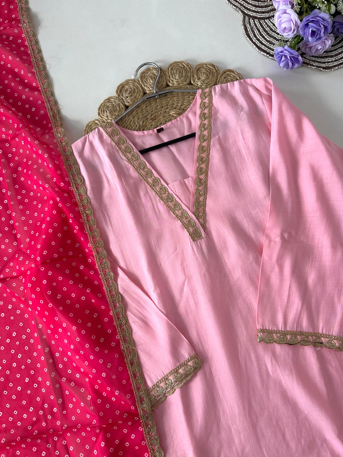 D046 -Roman silk straight kurti with pants and dupatta