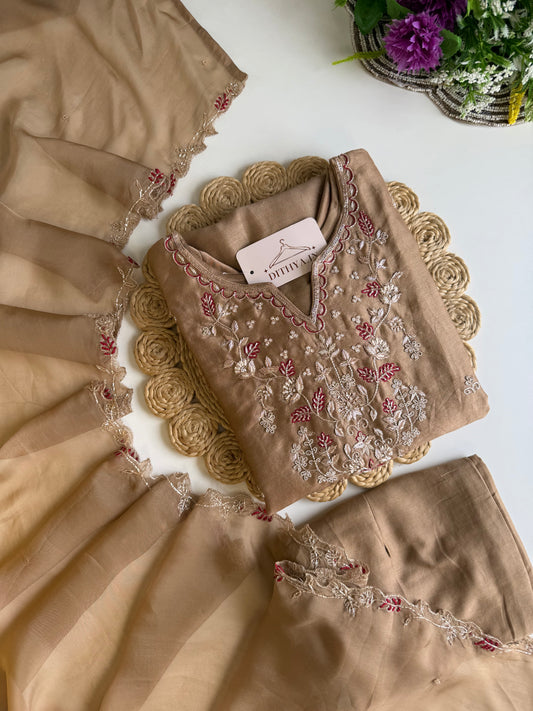 K536 - Titan silk handwork Aline Kurti with pants and dupatta