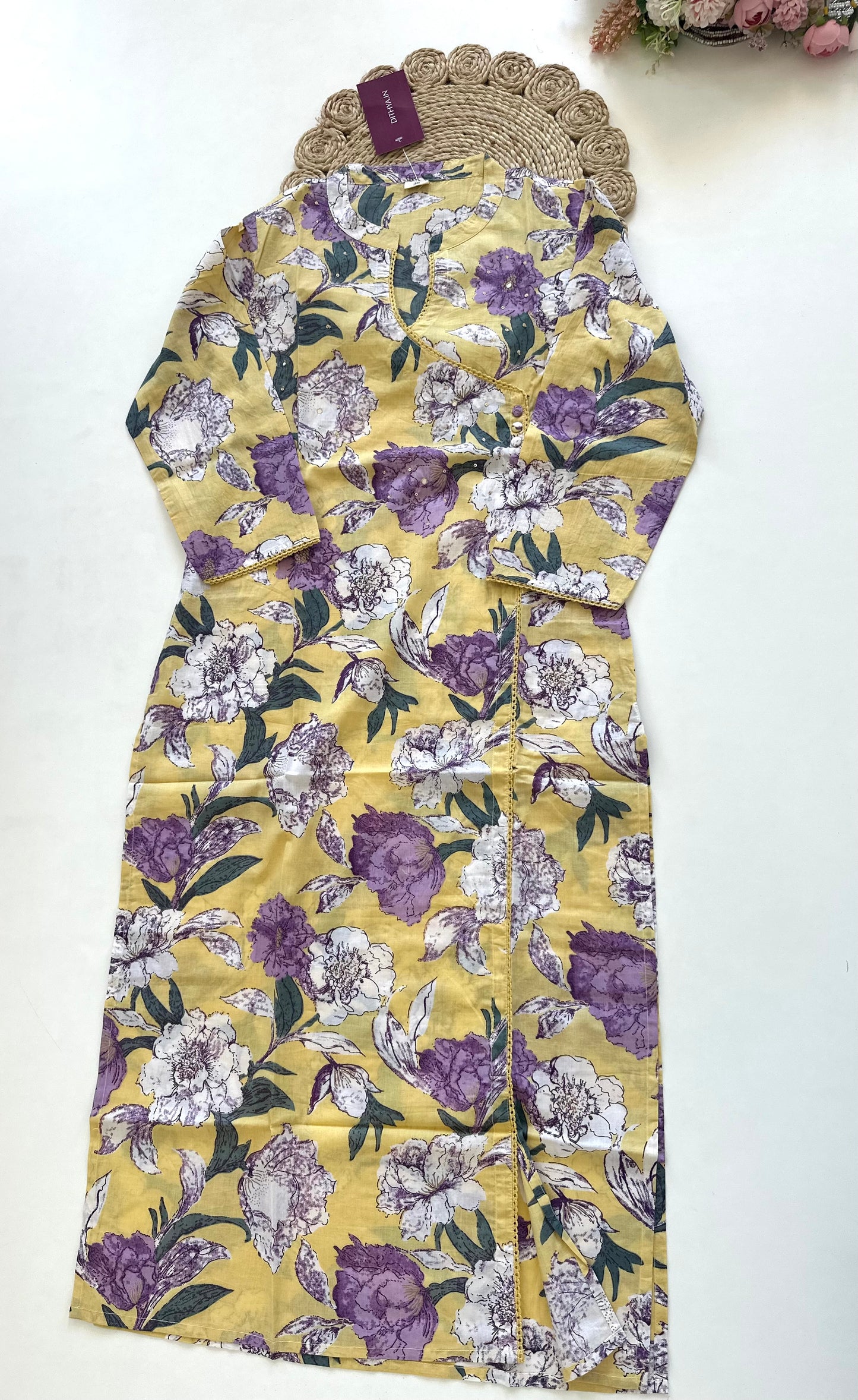 K389 - Cotton Angrakha style straight kurti in 2 colours