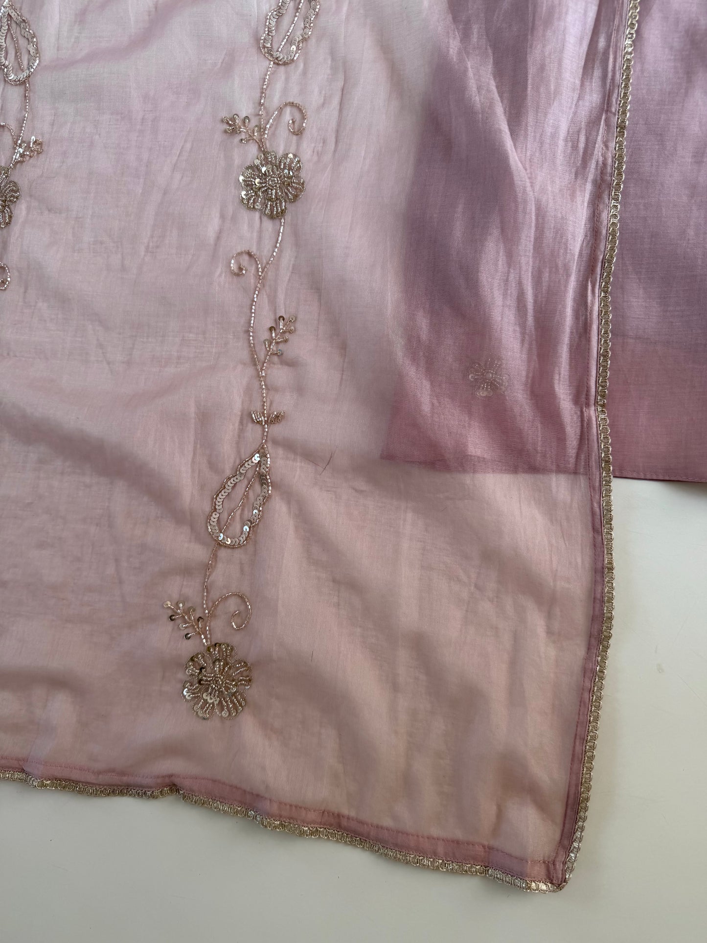 K245 - Mul chanderi handwork aline Kurti with pants and dupatta