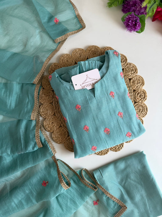 K644 - Mul chanderi handwork Anarkali with pants and dupatta