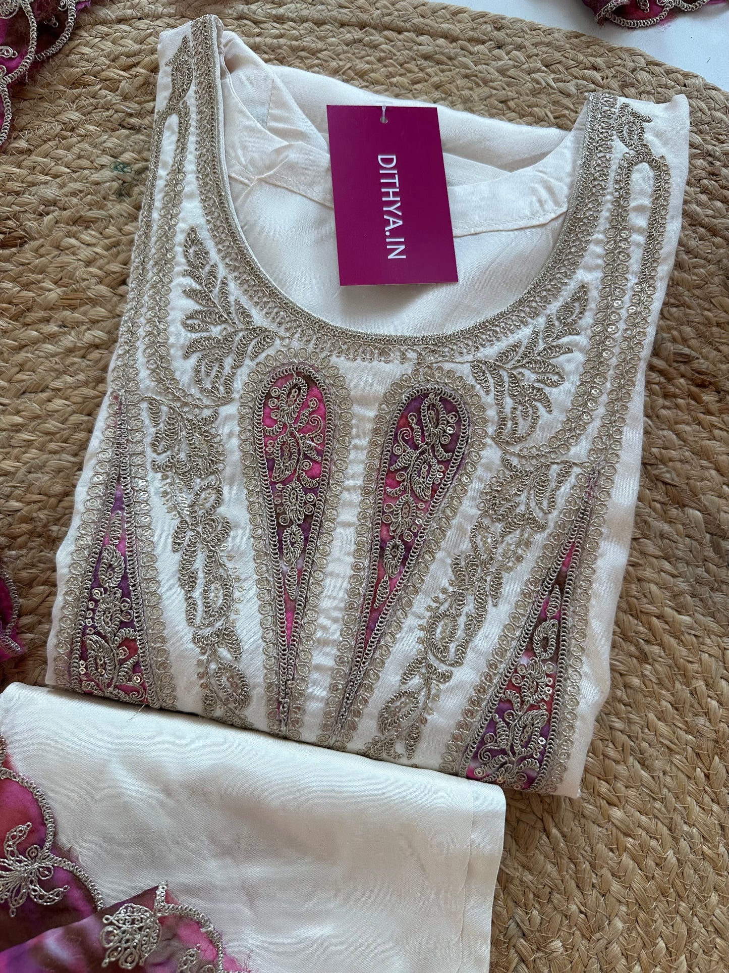D109 - Dola silk straight kurti with pants and dupatta