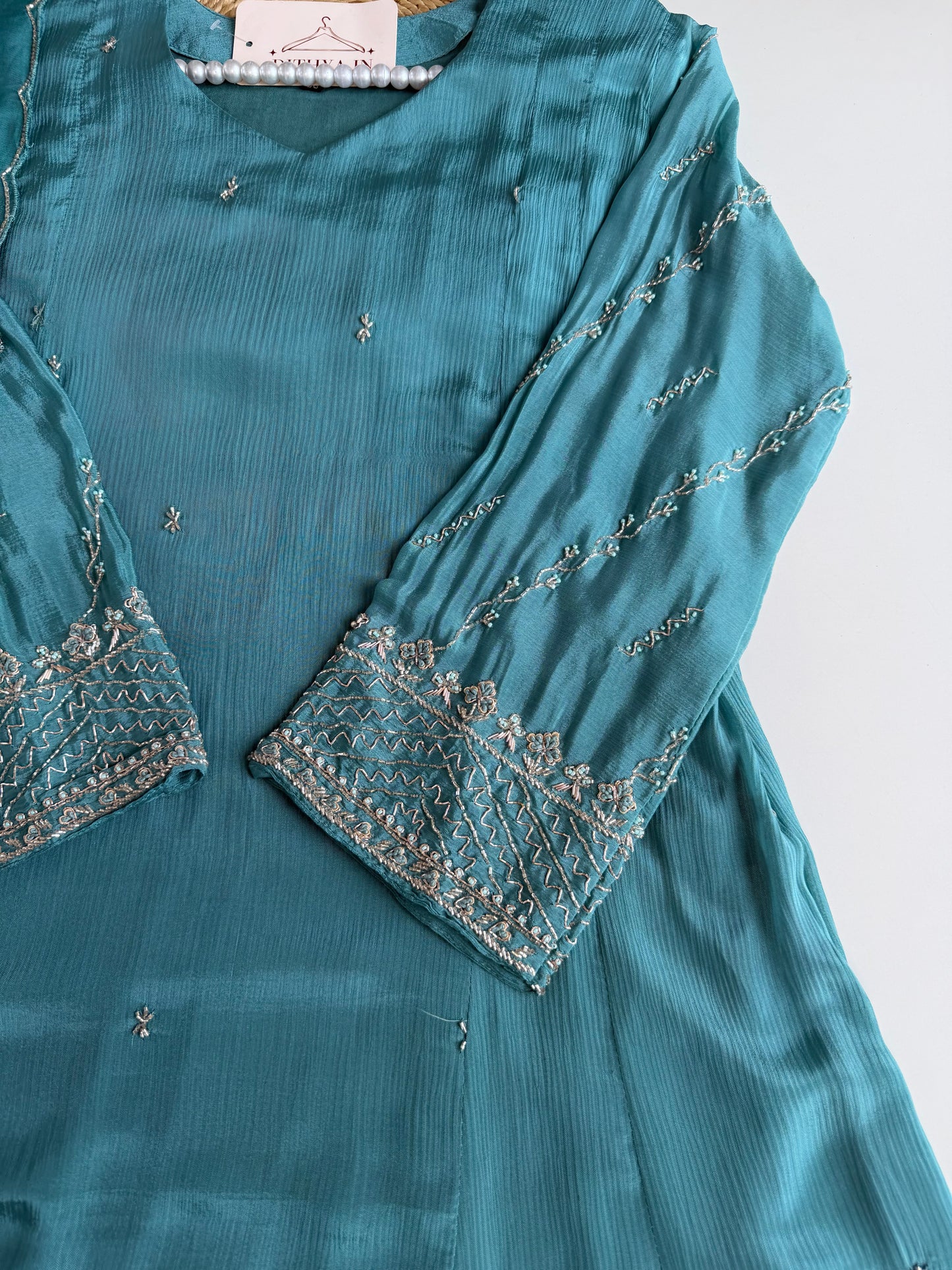 K214-Pure Chinnon Handwork Anarkali with pants and dupatta