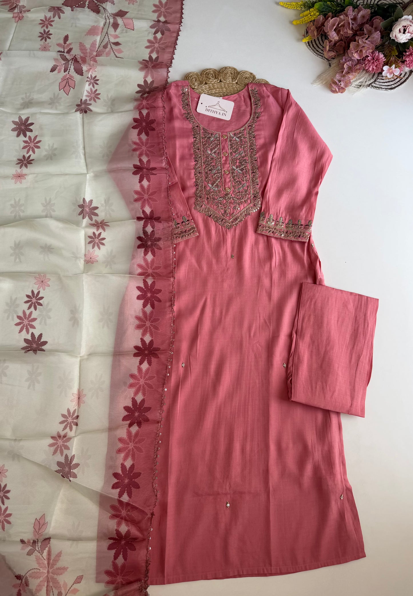 K135 - Roman silk straight Kurti with pants and dupatta