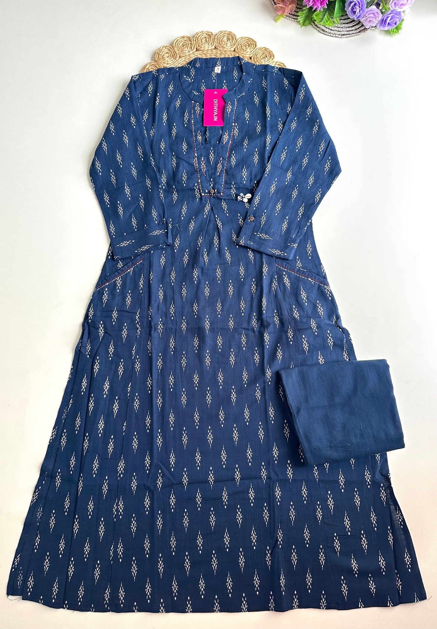 K392 - Cotton printed straight Kurti with pants