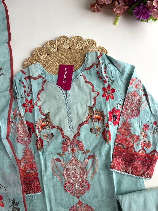 K005 - Mul Cotton straight Kurti with pants and dupatta
